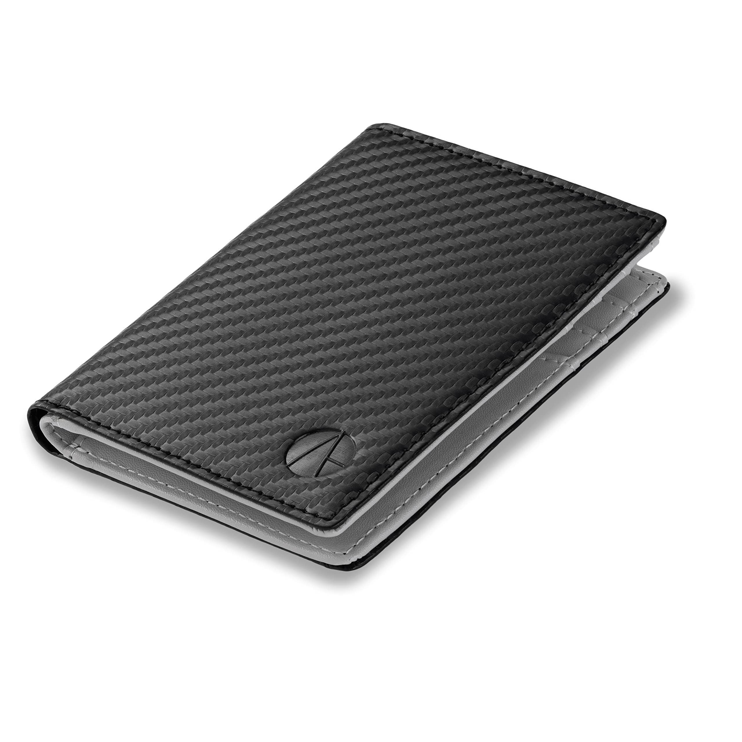 e-GALE Portafoglio uomo Verticale - Con Protezione RFID - Elegante e Compatto - Tanti Scomparti per Tessere, Banconote, Monete, Carte di Credito - (Fibra di Carbonio e Grigio)