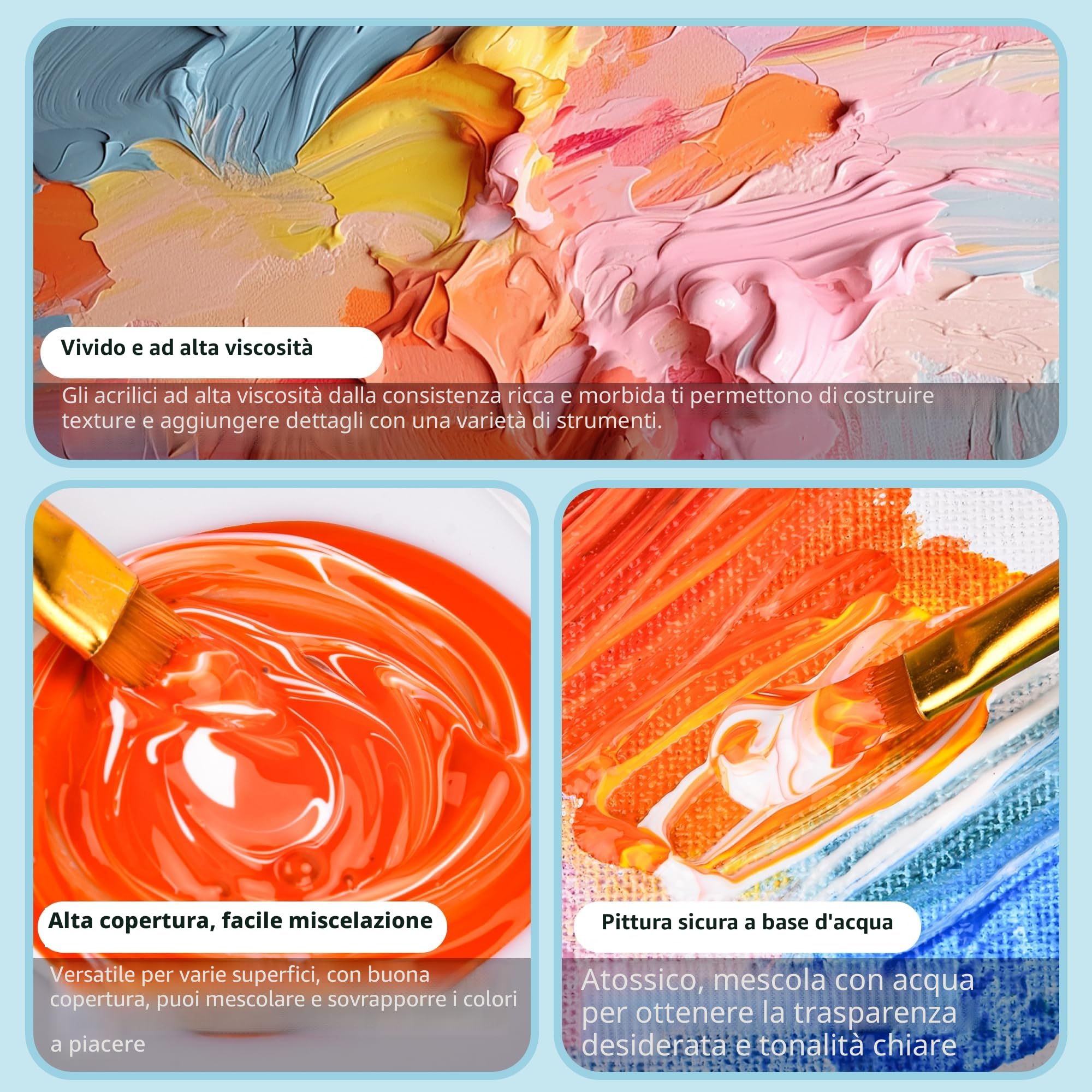 DazSpirit Set di Pittura Acrilica da 36 Colori | Colori Acrilici per Dipingere, Inclusi Pennelli, Palette e Tele, Colori Acrilici Ideale per Tela, Legno, Tessuto | per Principianti, Adulti e Bambini