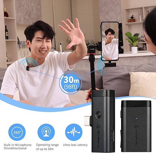 Miniatura 6 de Sevenoak Micrófono inalámbrico USB-C Lavalier, SKM-W1U sistema de micrófono inalámbrico de solapa para dispositivos tipo C, iPhone 13, Samsung,