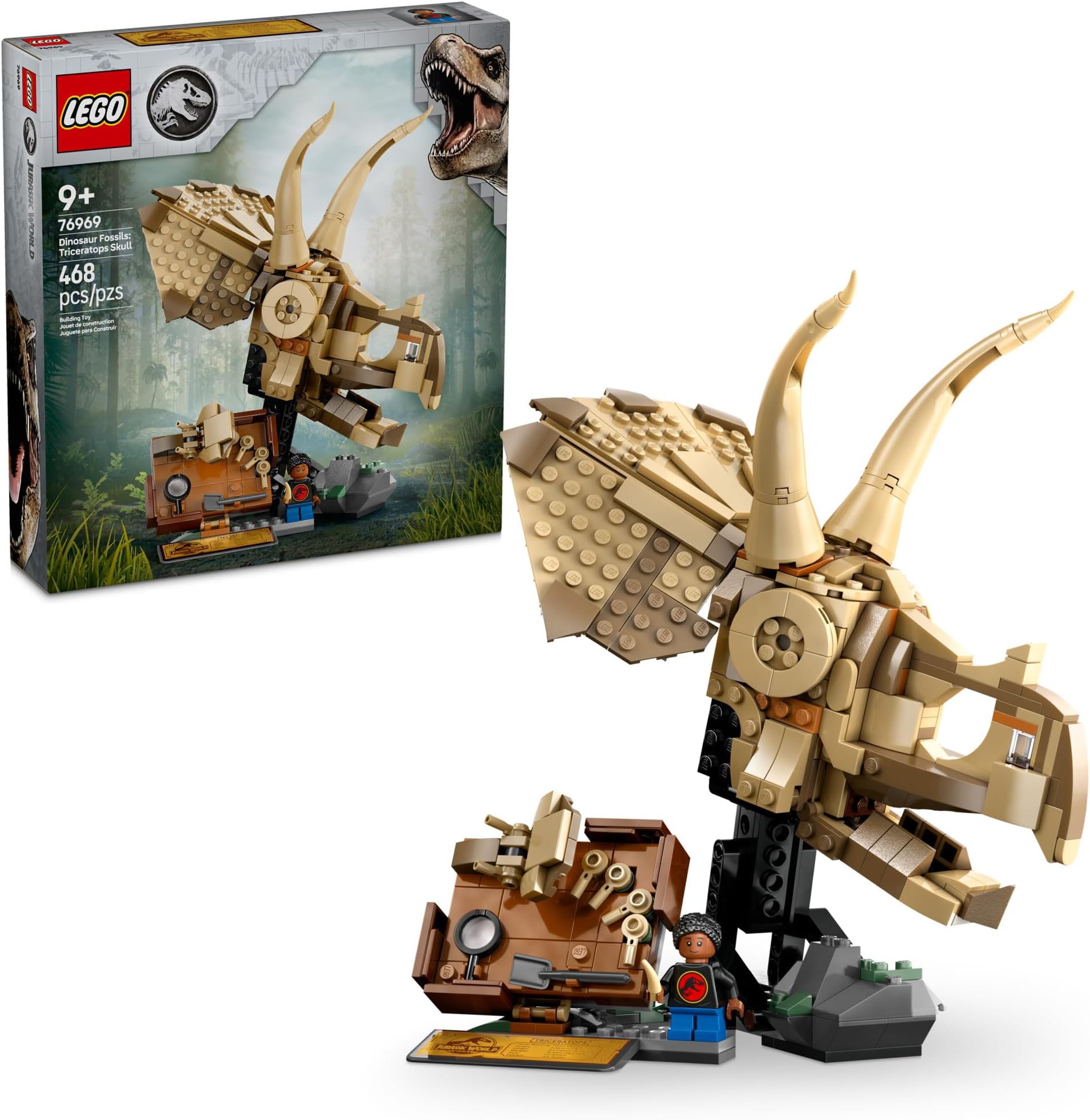 Jurassic World Dinosaur Fossils Triceratops Skull Toy - Dinosaur Toy Fossil Building Set for Kids, Boys and Girls, Ages 9+ - Model Display Kit - Gift Idea for Birthdays - 76969
