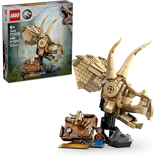 LEGO Jurassic World Dinosaur Fossils Triceratops Skull Toy - Dinosaur Toy Fossil Building Set for Kids, Boys and Girls, Ages 9+ - Model Display Kit - Gift Idea for Birthdays - 76969