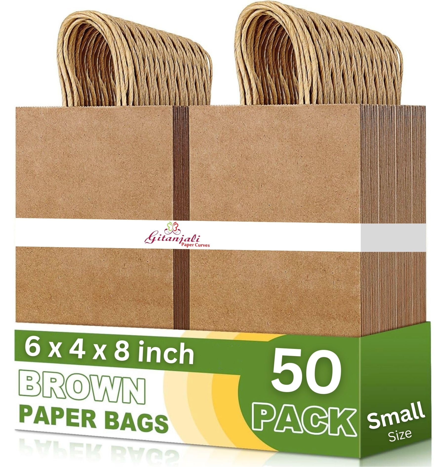 Gitanjali Paper Curves® Gift Bags- 6"x8"x4" 50pcs Brown -Small Paper Return Gift Bag, Party Favor kraft Paper Shopping Retail Paper Carry Bags, Disposable Paper covers (6x8x4 in Brown, 50 pack)-image-12