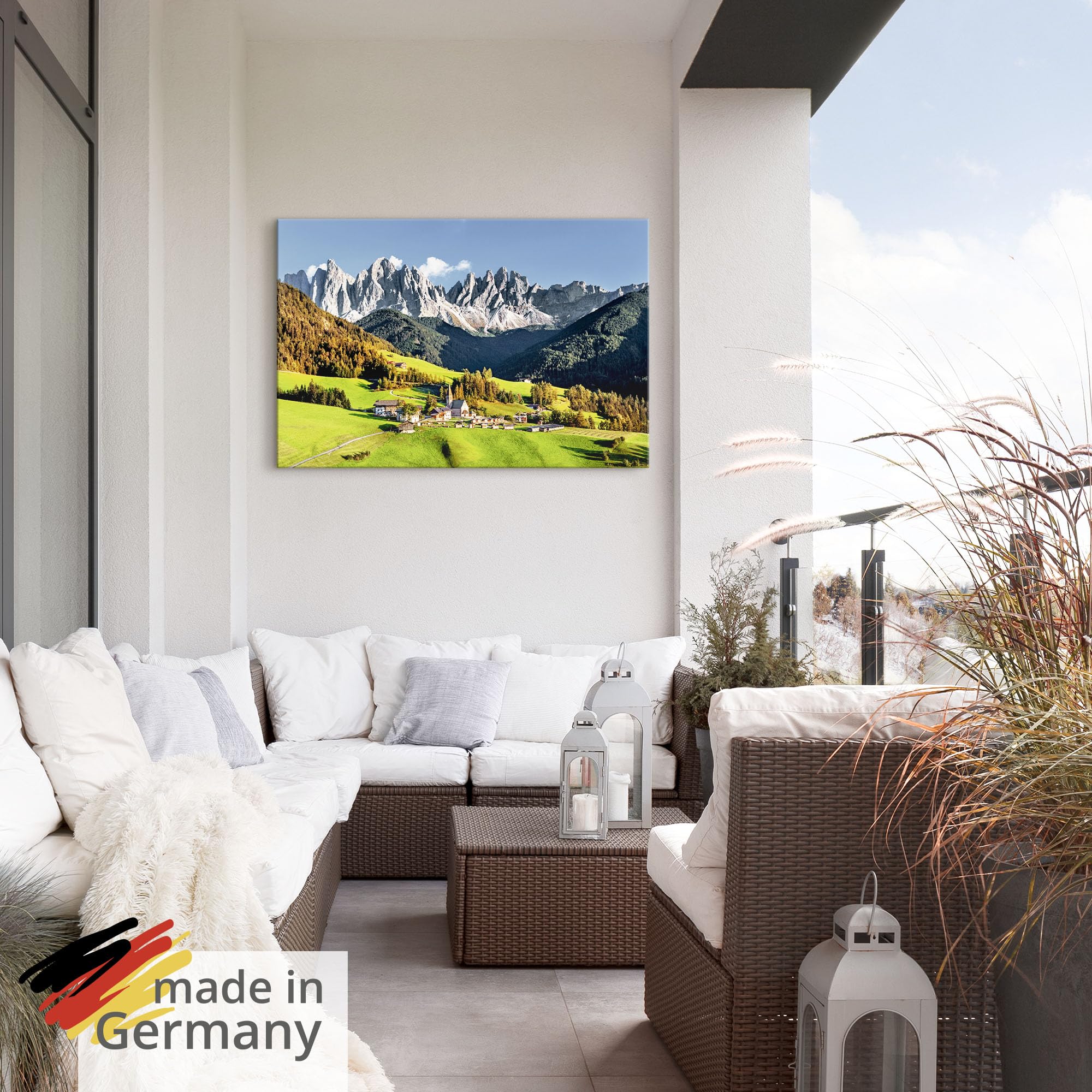 ARTland Wanddeko Wandbild Alu Verbundplatte für Innen & Outdoor Bild 120x80 cm Alpen Berge Landschaft Italien Berge Gebirge Urlaub Santa Maddalena U1TF