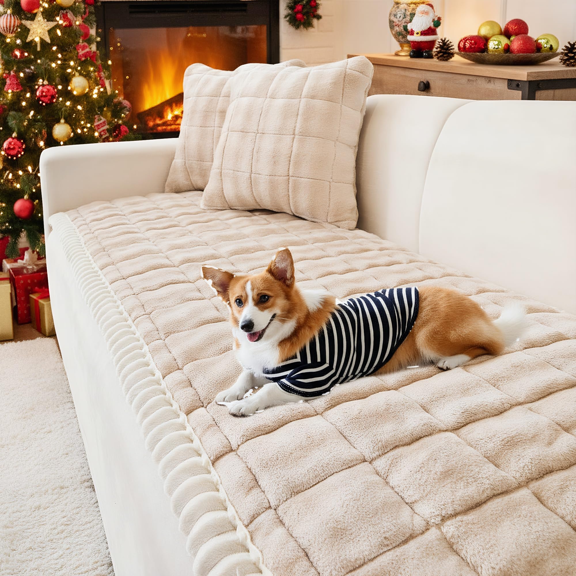 LiveGo Milk Velvet Sofa Cover, Washable Pet-Friendly Couch Cover, Non-Slip Fuzzy Sofa Protector for 2/3/4 Seater