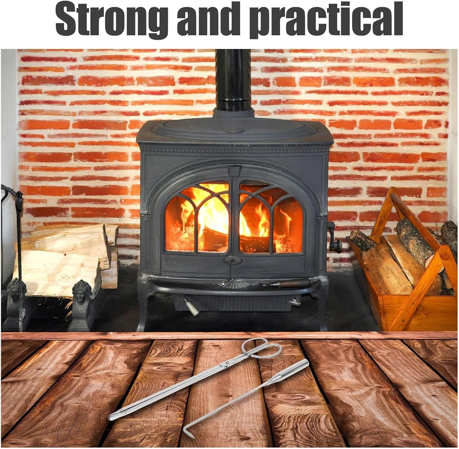 1 Set Fire Pit Poker Tong Stainless Steel Firewood Grabber Heavy Duty Fireplace Tools Long Handle Ash Rake Patio for Fire Pit Bonfire Campfire Outdoor Indoor