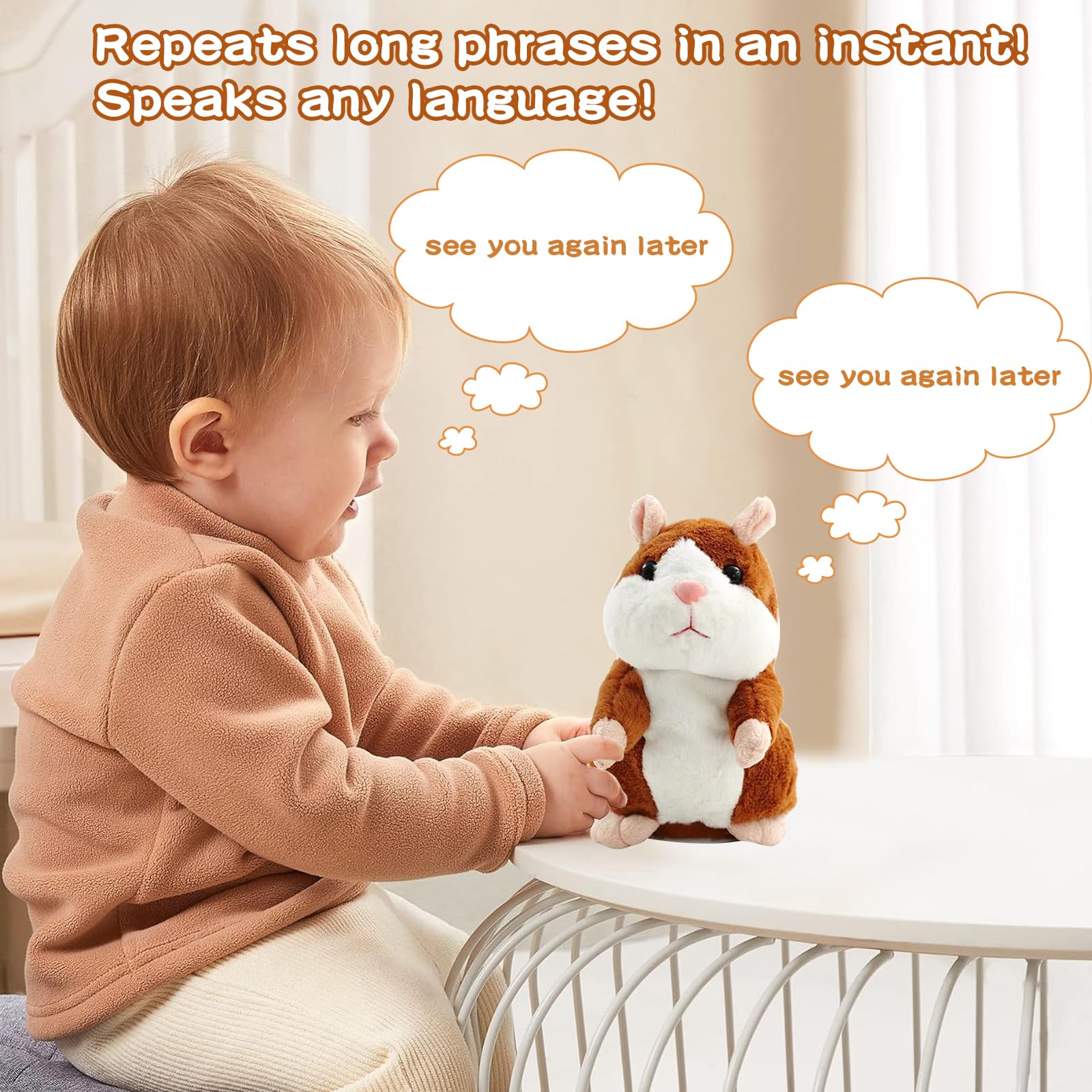 Amasawa 1 Pièce Parler Hamster En Peluche Jouet, Adorable Belle Parler Hamster Enregistrement Sonore Parler En Peluche Jouet Apprentissage Précoce Enfants Cadeau De Bébé Enfants Interactif - 3