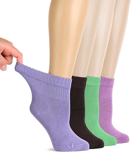 Hugh Ugoli Calcetines para diabéticos para mujer, súper suaves, finos calcetines de bambú anchos, sueltos, parte superior no vinculante, puntera sin