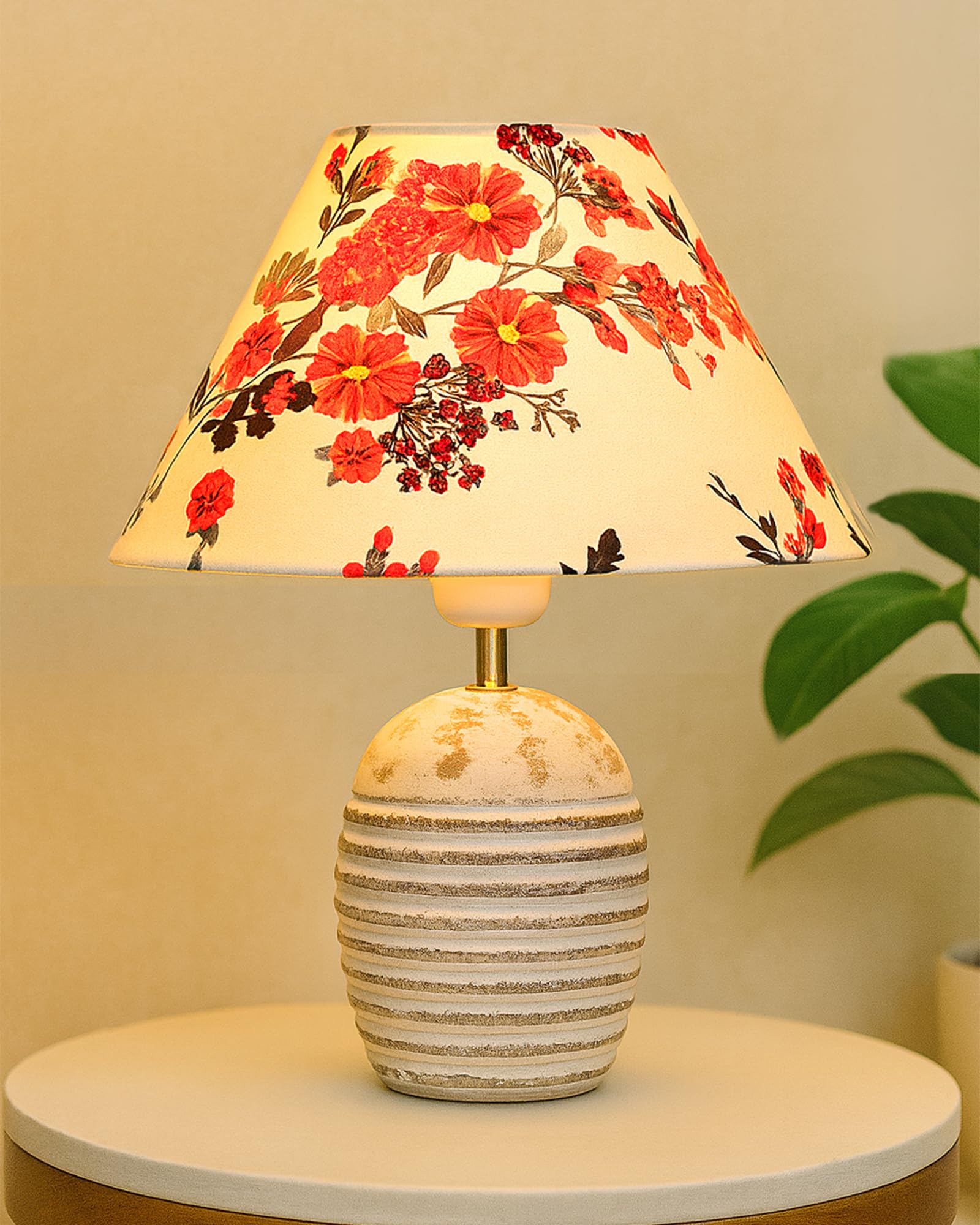 Homesake® Decorative Wooden Table Lamp for Living Room with E27 Holder|Bulb Included|Bedside Night Lamp & Bedroom, Office |Ribbed Basket Design Modern Home Décor Table Light, Cone Marigold Shade-image-44