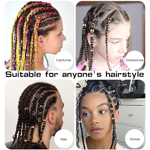 Miniatura 5 de 24 piezas de joyería de cabello negro para trenzas, aretes de metal sin perforación, joyería con diamantes de imitación de cristal, cuentas de