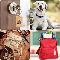 Vista 7 de Yangbaga 100 piezas de rebanadas de madera natural, llavero de madera en blanco sin terminar para grabado láser, manualidades de Navidad, círculos