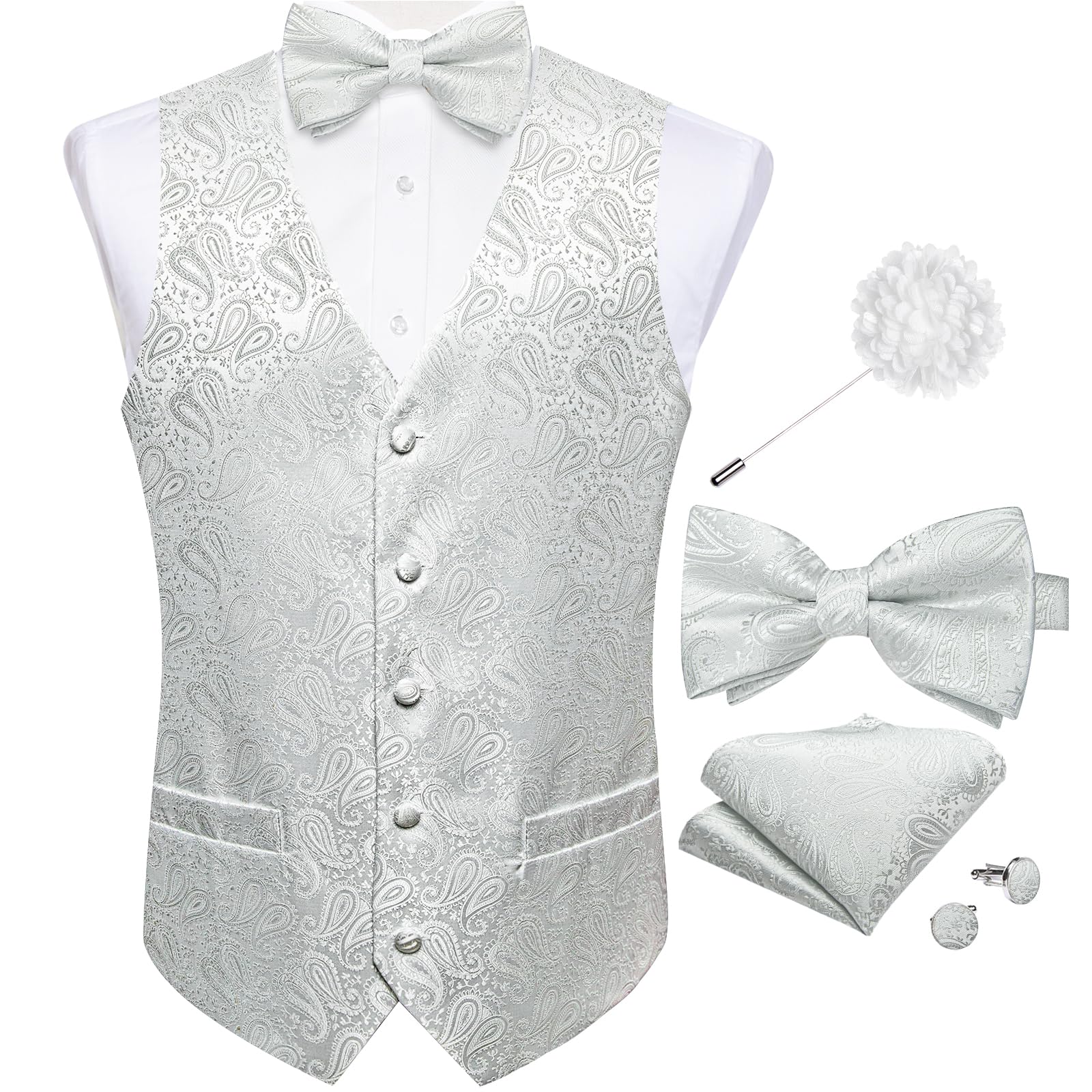 DiBanGu Mens Paisley Suit Vest Bowtie Formal/Casual Dress Waistcoat