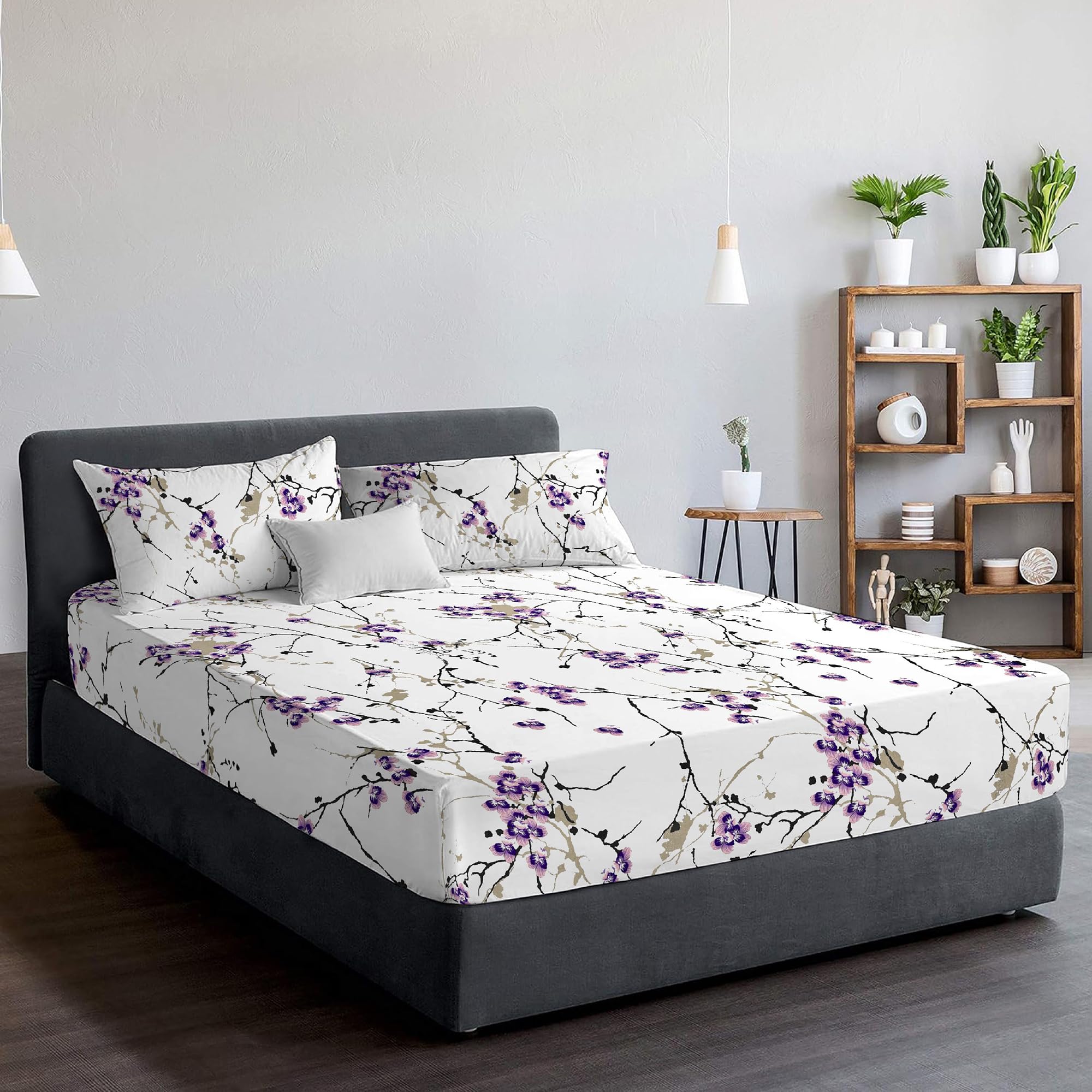 EverSoft Bedding 3PCS Set 100% Egyptian Cotton Printed Fitted Sheet Single Size with Matching Pillowcase 400 Thread Count Print Single Bed Sheets