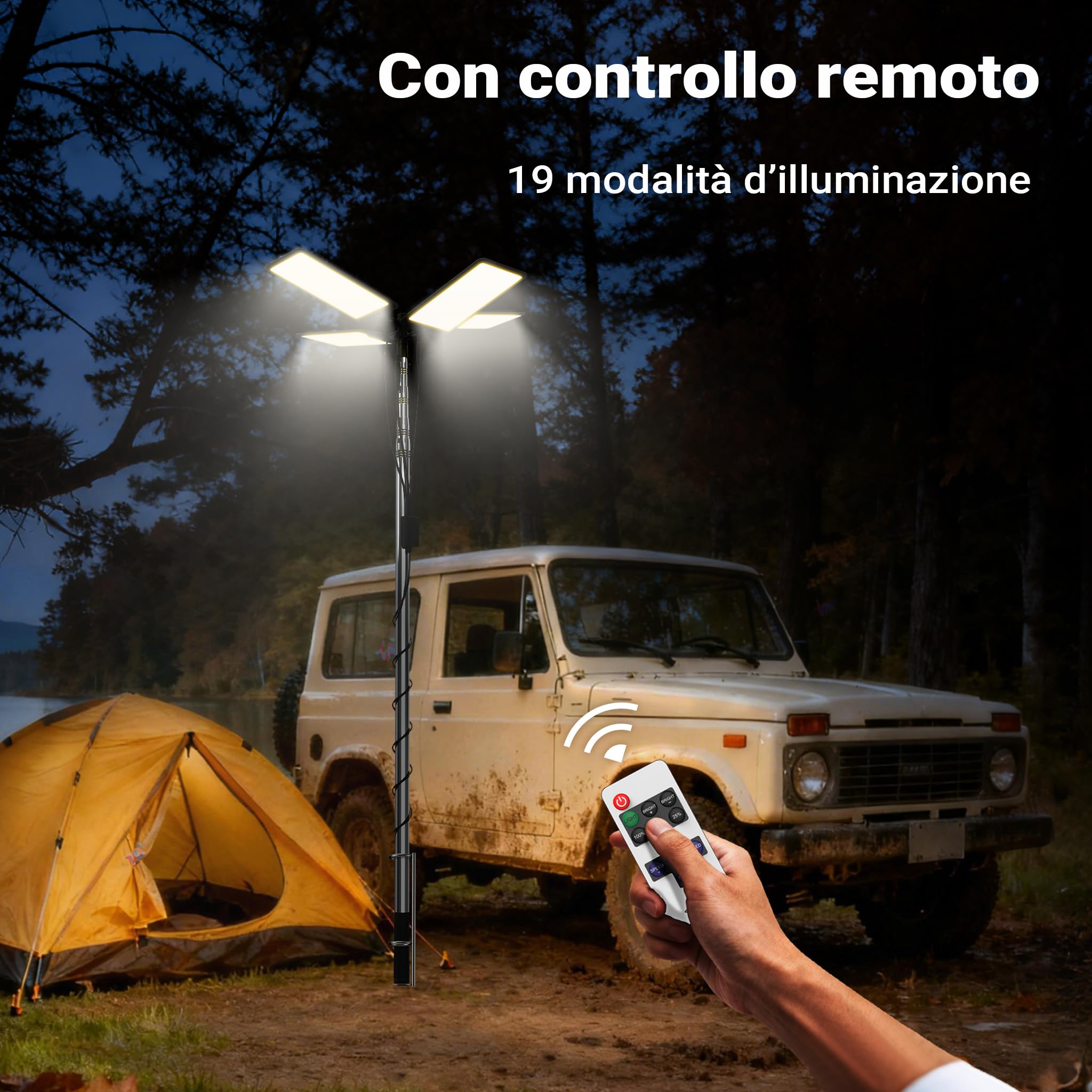 Wiltec Lampada da campeggio LED V2, estensibile 12V per illuminazione outdoor