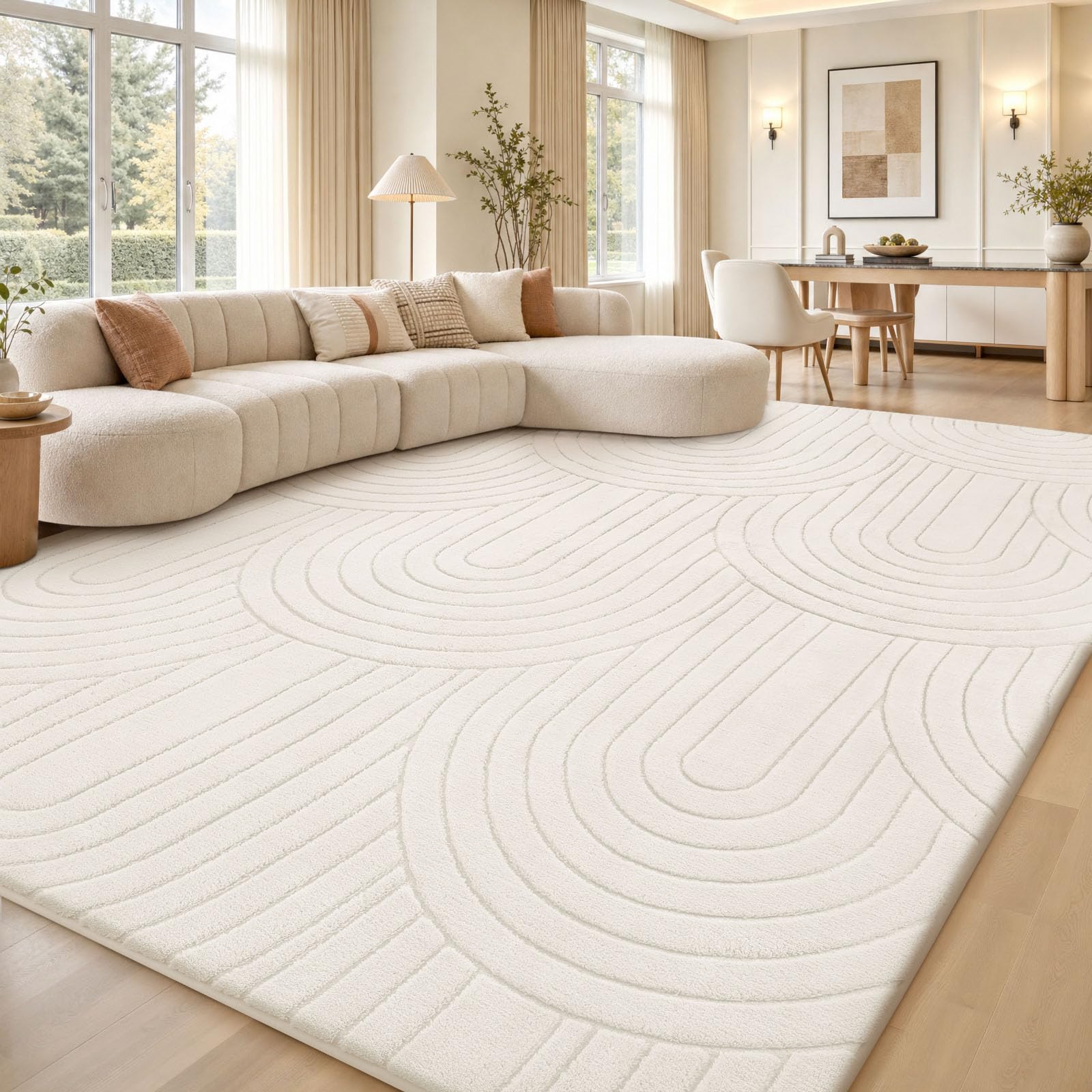 Treeboy Kurzflor Teppich Wohnzimmer, Teppich Groß, 3D Halbkreismuster Carpet, Waschbarer Teppiche Schlafzimmer Flauschige Rugs, Teppiche Gegend Mit Rutschmatte