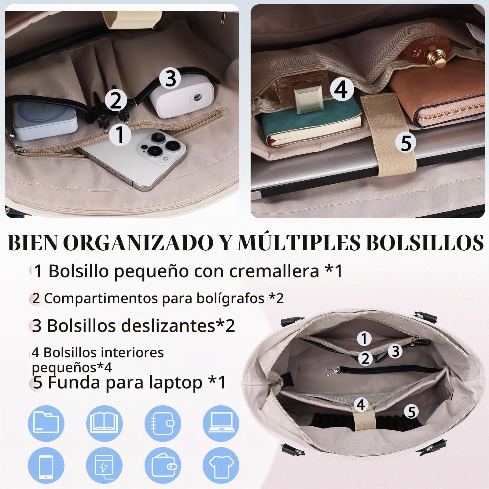 VX VONXURY Bolso Mujer Grande Bolso Tote Mujer para Portátil 15.6 Pulgadas Bolso Portatil Mujer para Trabajo Compras Universidad
