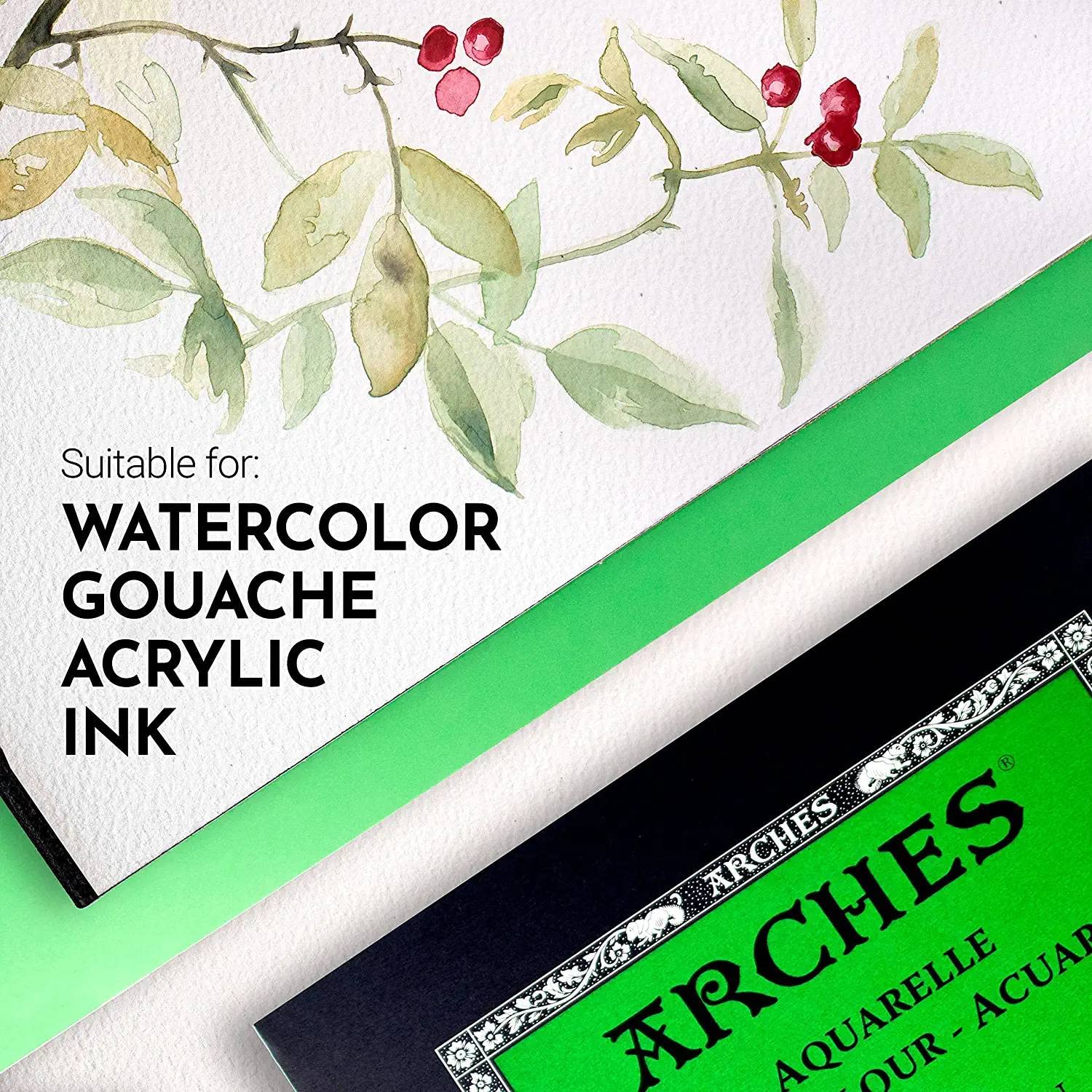 Arches Watercolour Cold Pressed Pad 10X14 Natural White 140Lb, 12 Sheets + 3 Piece Water Color Brush Set