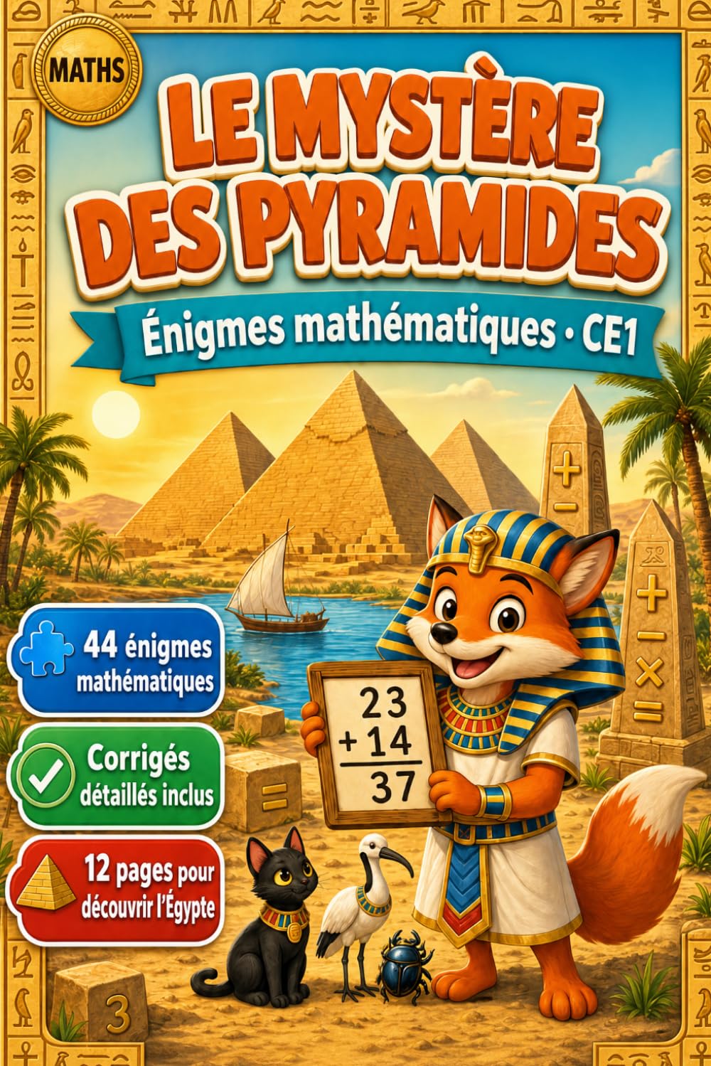 Le Mystère des Pyramides - Énigmes mathématiques CE1: Cahier de jeux et d'exercices de maths pour réviser en s'amusant — Nombres, calcul, addition, multiplication, géométrie — 7-8 ans