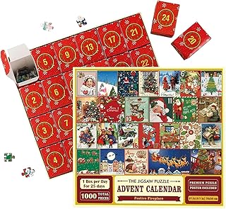 Christmas Advent calendar 2023, Christmas Advent Calendar Jigsaw Puzzle 1000pcs, Jigsaw Advent Calendar, 24 Days Christmas Countdown Calendar Gift for Adults Kids (A)