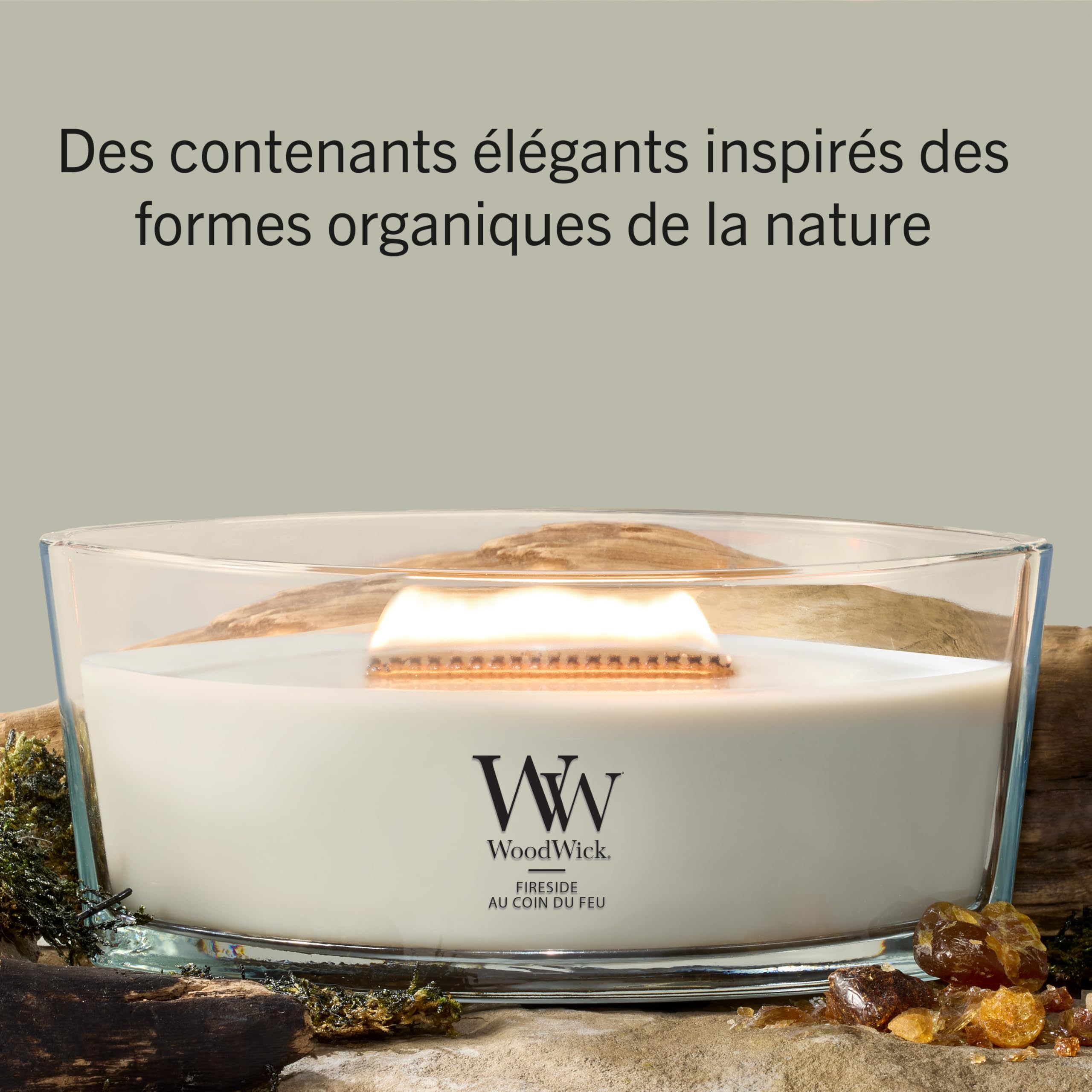 WoodWick Ellipse Bougie parfumée | Fireside | avec mèche crépitante | Durée de combustion : jusqu'à50pk heures