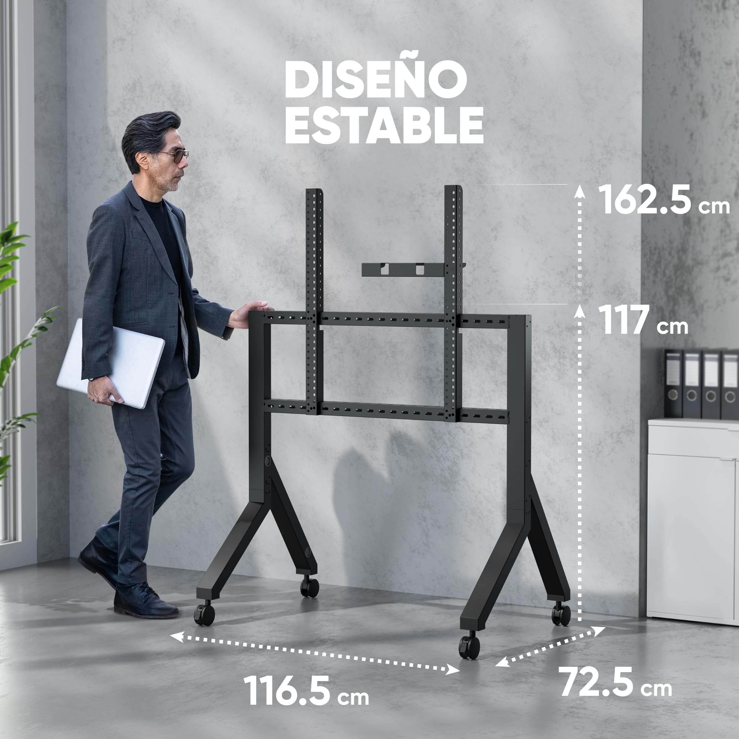 ONKRON Soporte TV Ruedas 70-110 Pulgadas, hasta 120,5 kg, VESA 200x200-1000x800 mm, Soporte TV Pie Móvil con Estante, Carro para Televisión o Pizarra Digital, Profesional, Universal, Negro TS2081-B