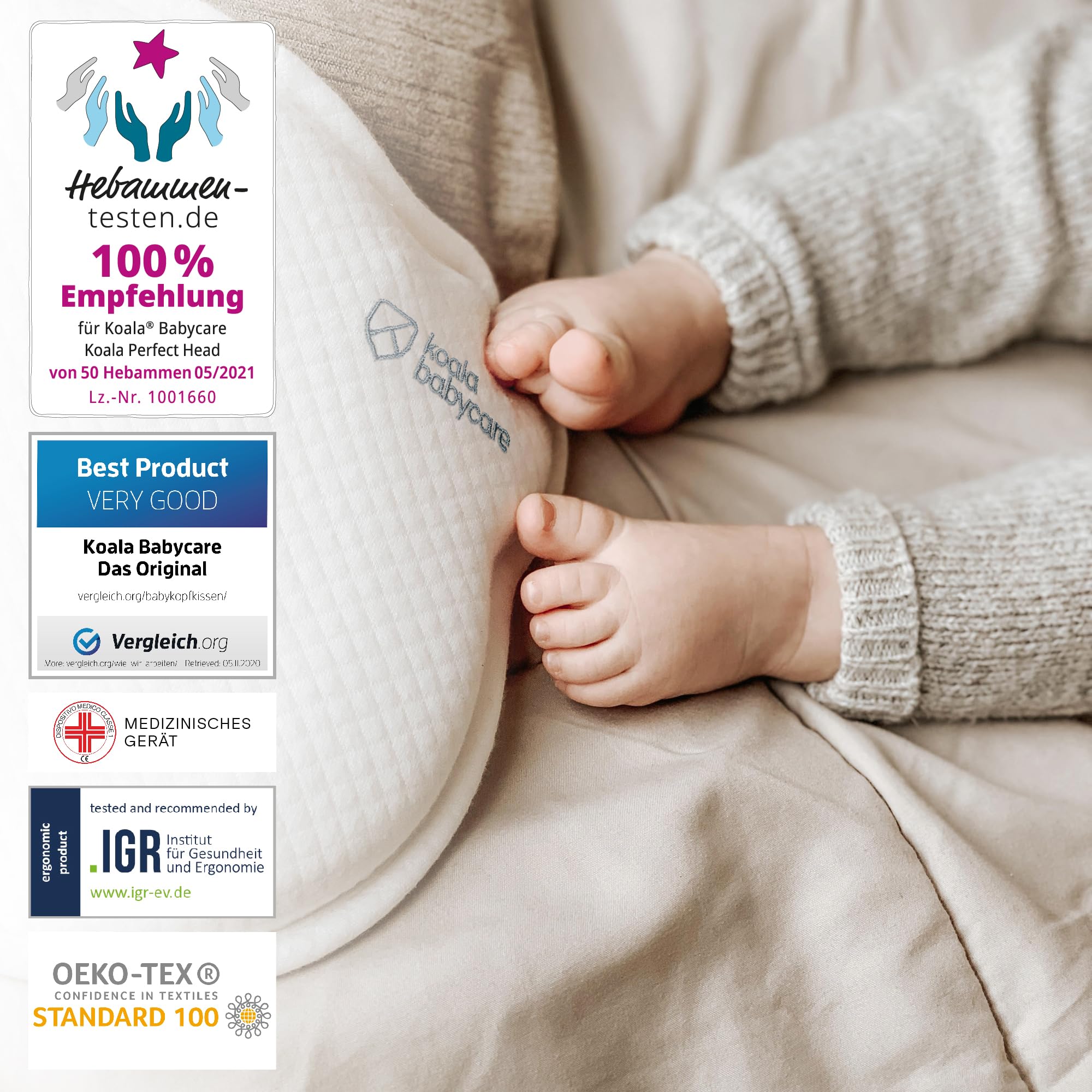 KOALA BABYCARE Babykissen Plagiozephalie, abnehmbar (mit Zwei Kissenbezügen), hilft EIN Plattkopfsyndrom vorzubeugen und zu behandeln. Aus Memory Foam - Weiß