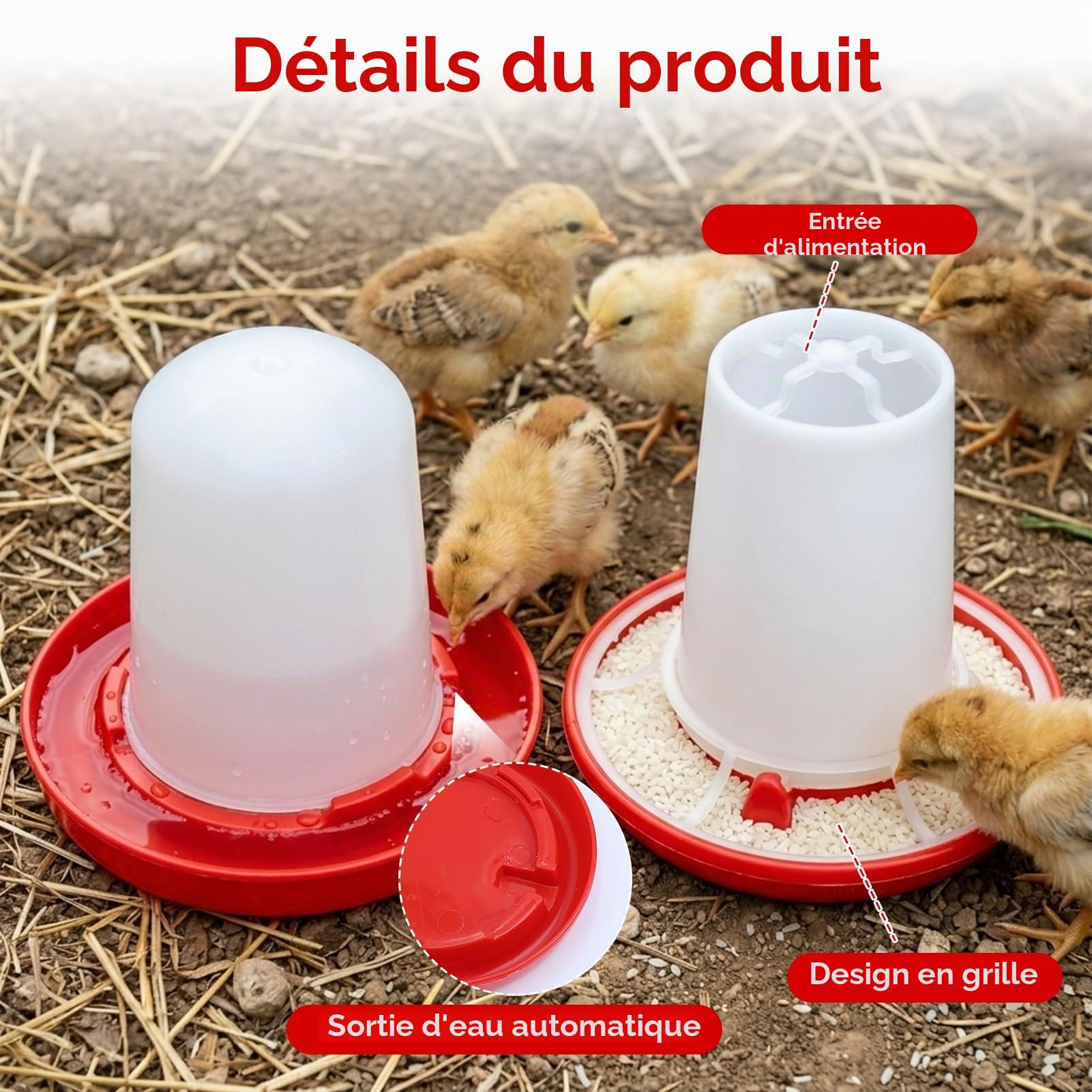 Abreuvoir et Mangeoire Poules, 2PCS Distributeur Eau Poule et Mangeoire Poule, Abreuvoir Poules et Abreuvoir Poussin, Kit Alimentation Volaille pour Jardin, Poulailler et Élevage