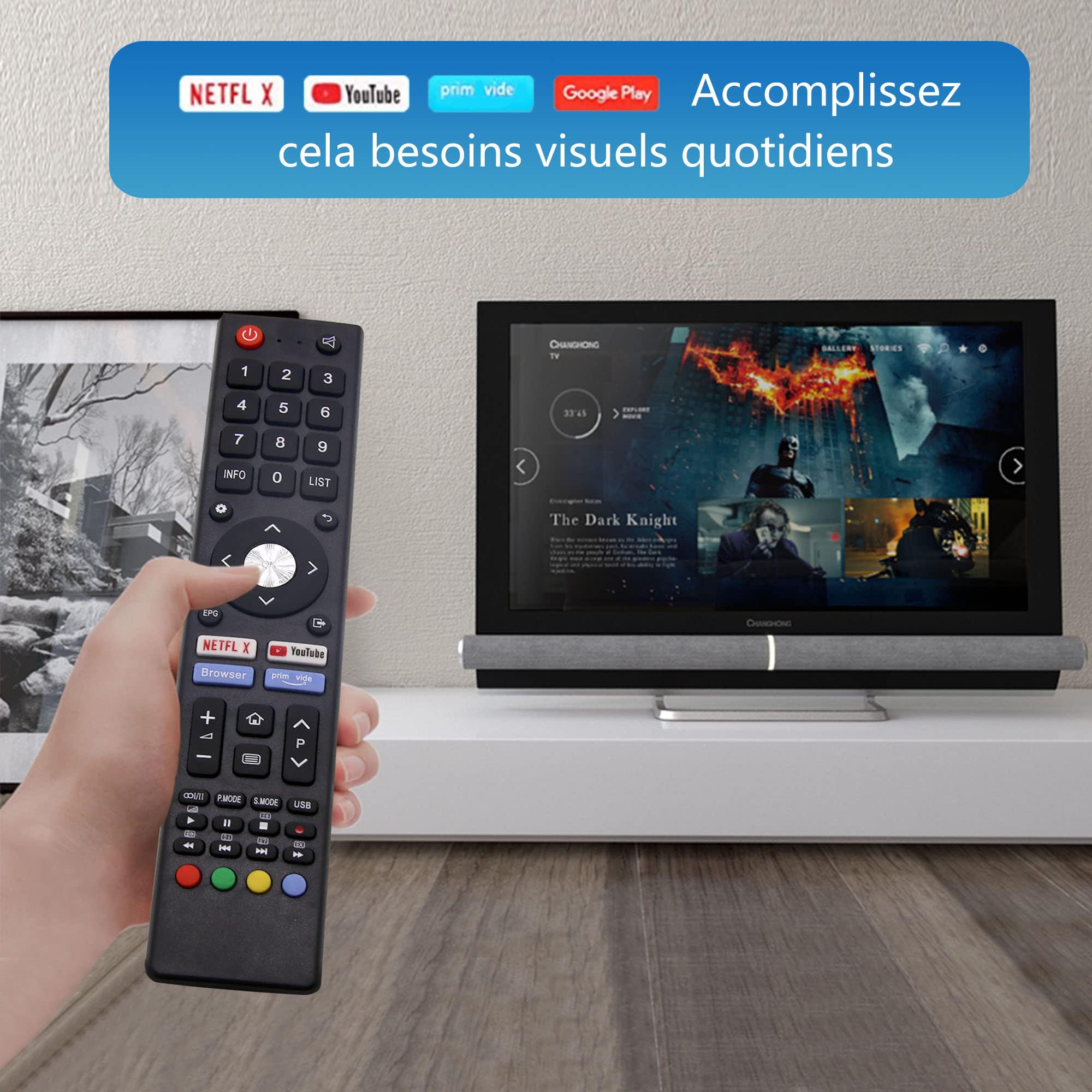 FOXRMT Télécommande pour Chiq Changhong UHD TV U55H7N L32H7N L40H7N L43H7N L50H7N L55H7N GCBL-TV02BDBIR U58H7N U43H7N U50H7N pour Saba SA24S46A9 SA32S67A9 SA40S67A9-Aucune Configuration requise