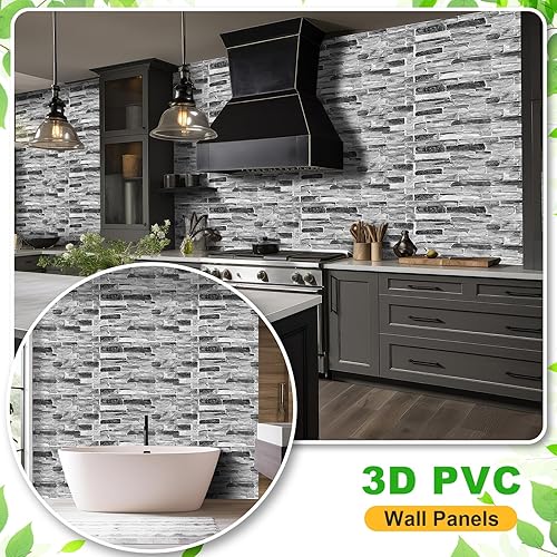 Miniatura 5 de 16 paneles de pared 3D de ladrillo en estilo pizarra plateada, paneles de piedra de PVC impermeables, papel tapiz de ladrillo 3D, ideal para sala de