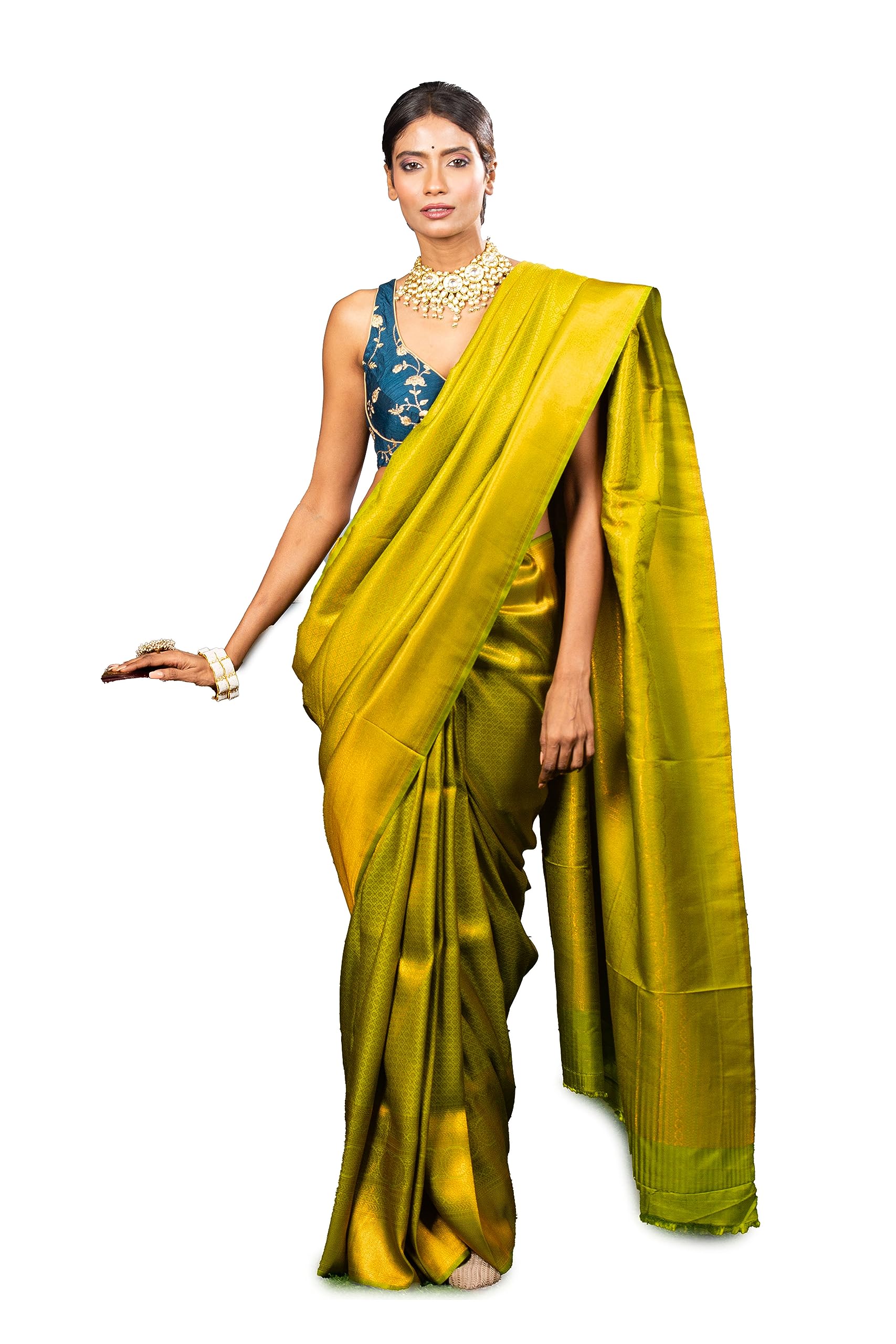 Urbane EssenceWomen's Indian Style South Silk Saree with Unstitched Blouse