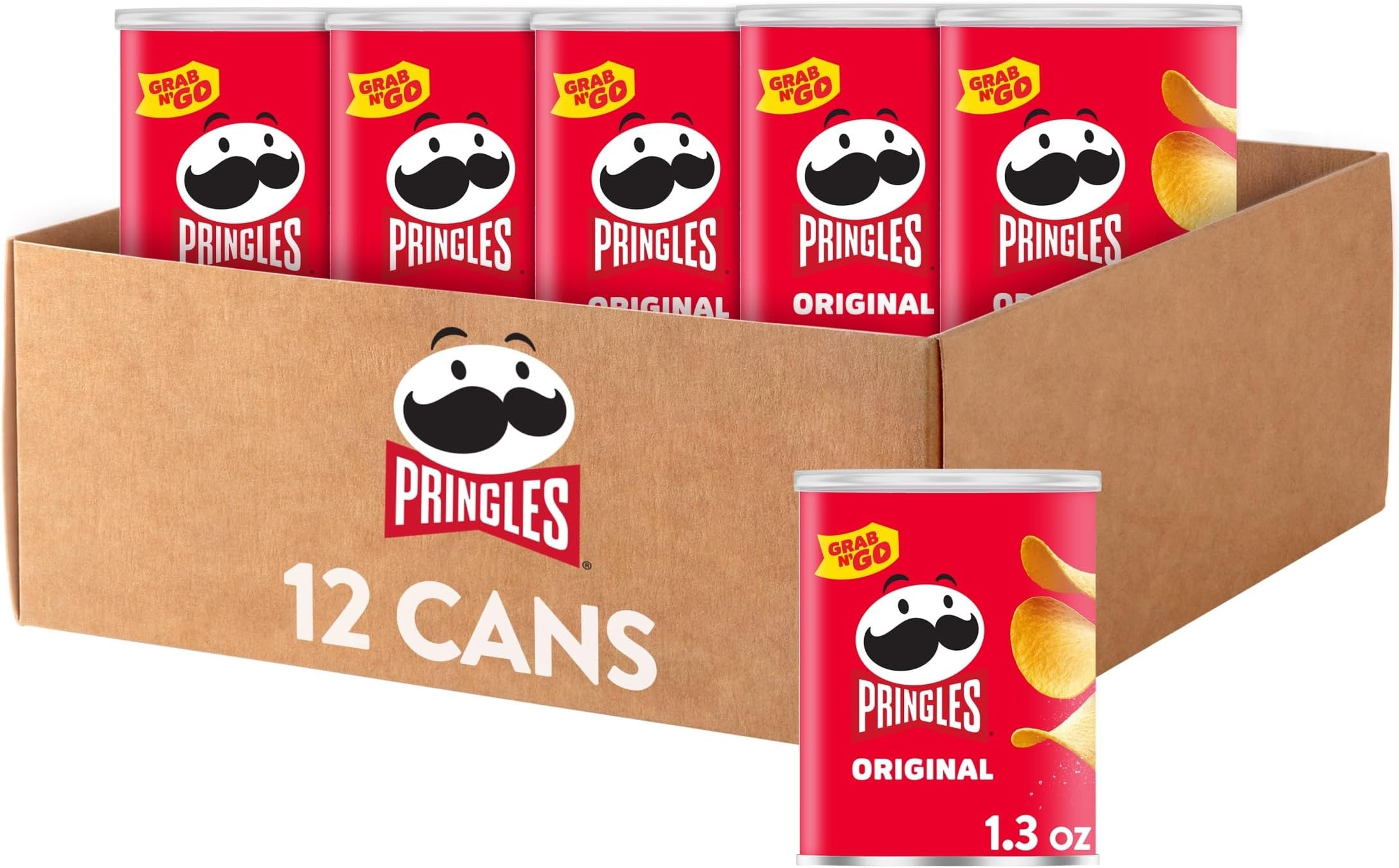 Pringlespotato Crisps Chips, Original Flavored, Single Serve, Grab And Go,1.3 Oz Can, Pack Of 12