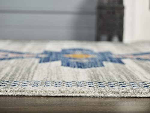 Miniatura 8 de Abani Porto Collection - Alfombra rectangular de 3 x 5 pies, alfombra decorativa rectangular con estampado tribal beige turco y azul