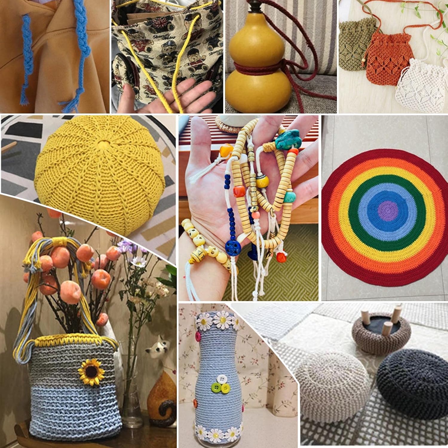 JeogYong Cordon En Macramé - 4 Mm X 90 M - Fil De Coton Naturel épais - 4 Brins