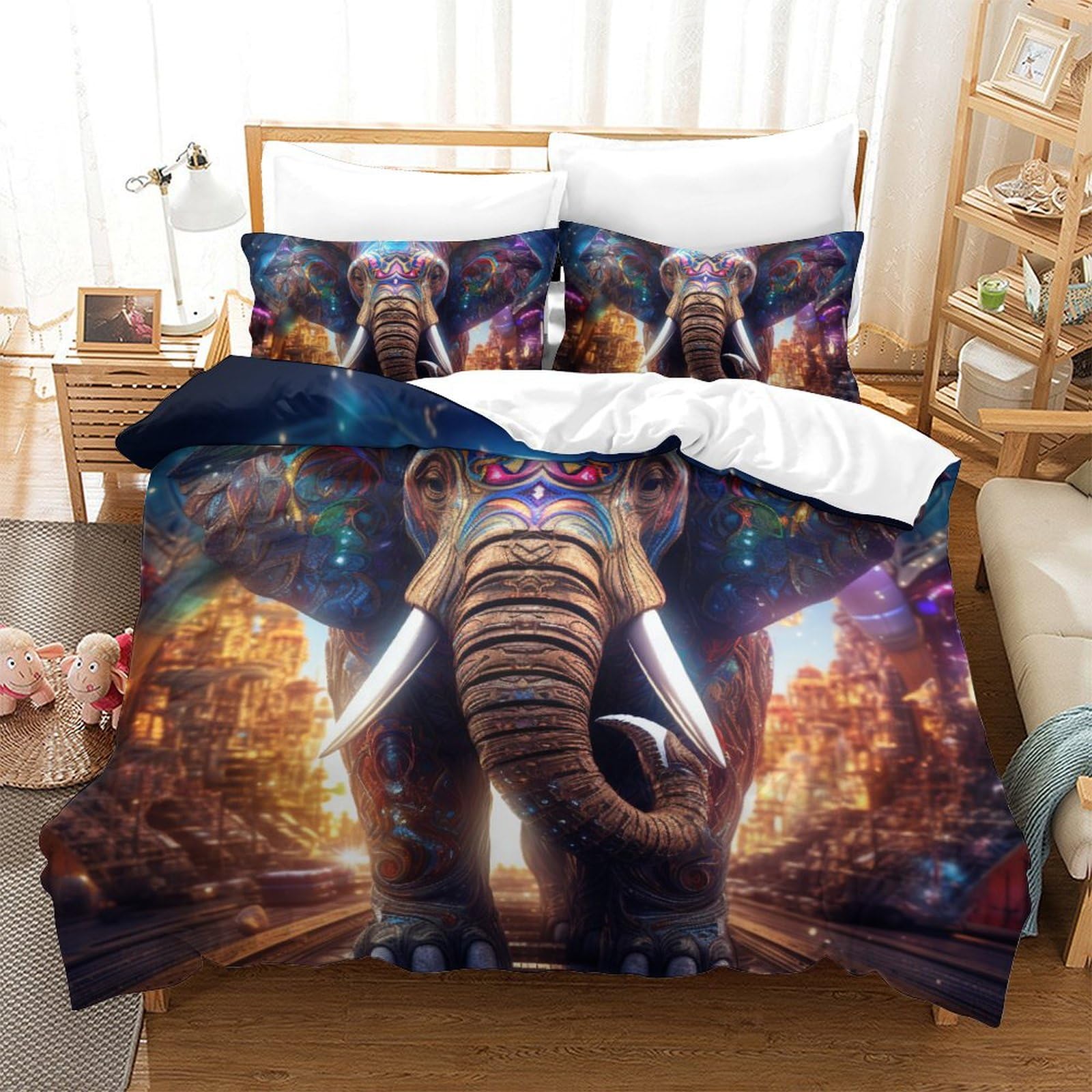 Housse de couette éléphant avec fermeture éclair pour simplifier le lit des ados et enfants
