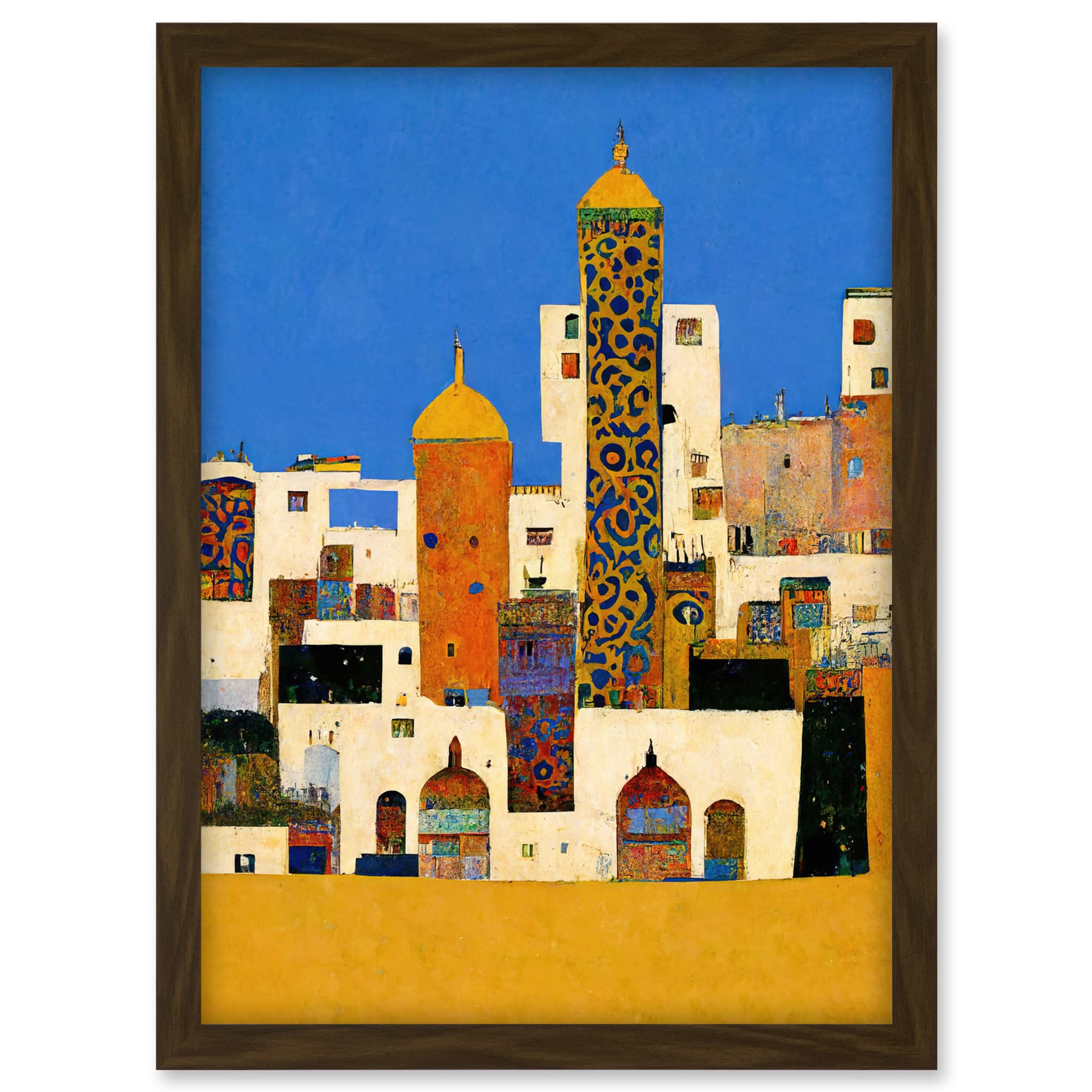 Doppelganger33 LTD Moroccan Cityscape Buildings Klimt Style Bold Artwork Framed A3 Wall Art Print