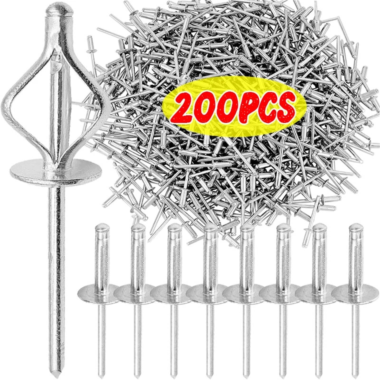 Rivetti ciechi, Kit assortimento di rivetti ciechi in alluminio a tre ante a testa tonda, 50-300 pezzi, 3,2x14/4x21 mm(M4,300PCS)