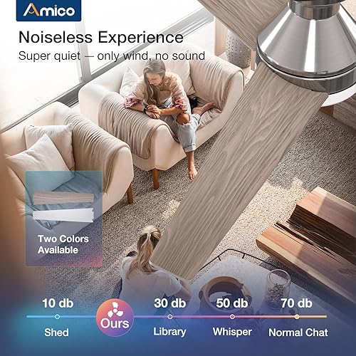 Miniatura 55 de Amico Ventiladores de techo con luces, perfil bajo, control remoto, montaje empotrado, reversible, 3CCT, regulable, silencioso, para dormitorio, uso