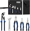 URASISTO 5-piece Pliers Set Home Maintenance Tool Kit for Men, Including Groove Joint, Long Nose, Diagonal Cutting, Adjustable Wrench and Linesman Pliers, with Storage Pouch