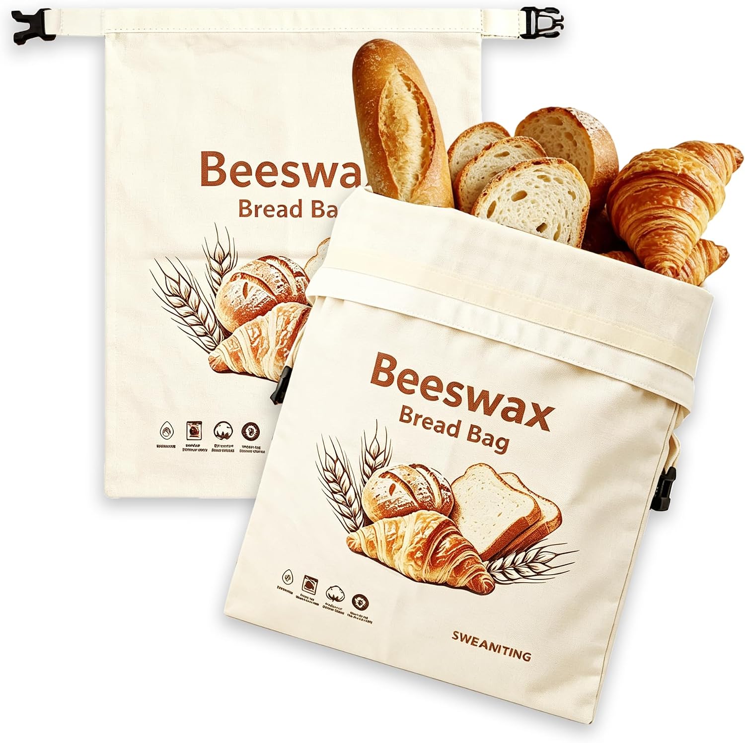 2 Pack Beeswax Bread Bags for Homemade Sourdough,17x13 in Cotton Bread Bag