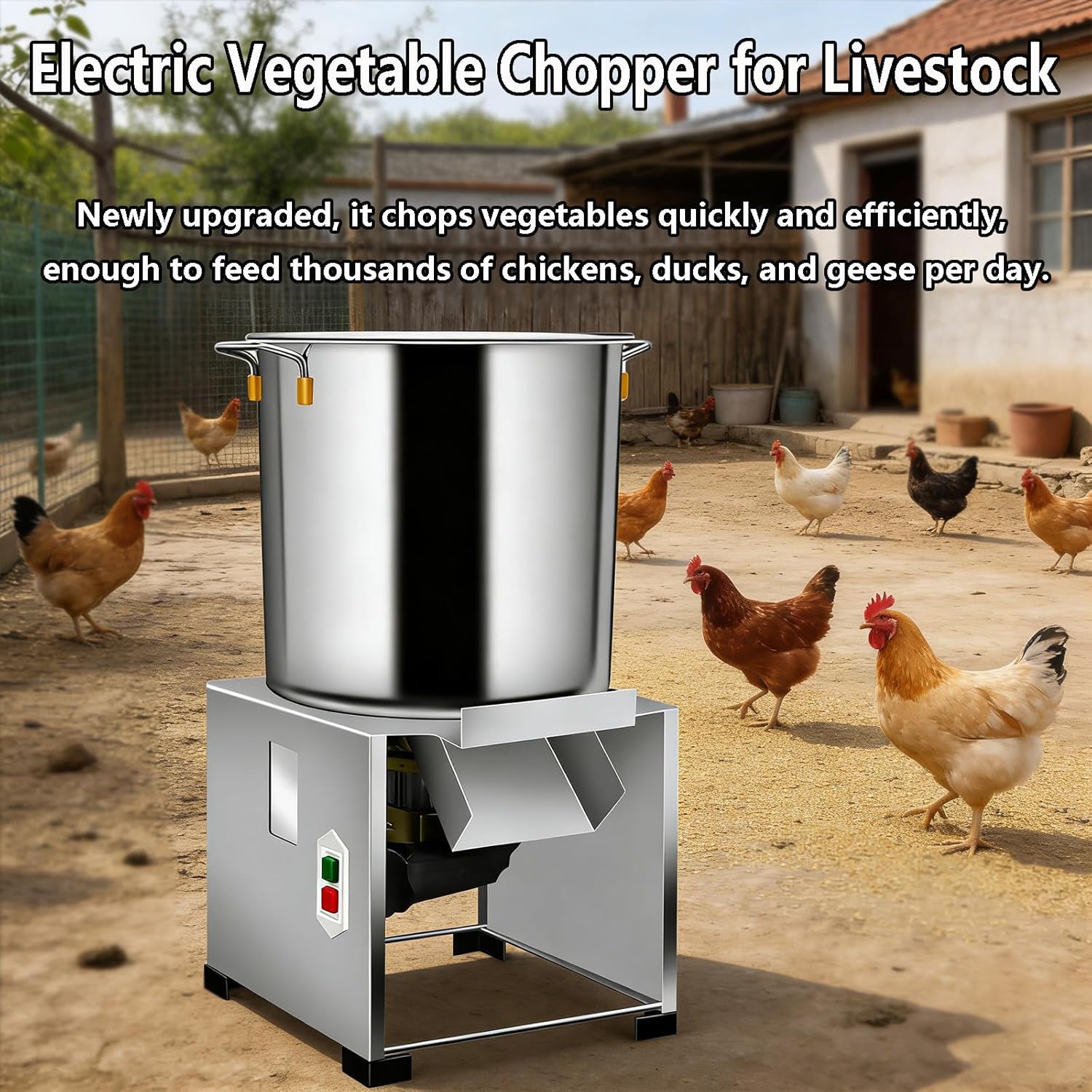 Heavy-Duty Electric Vegetable Chopper & Shredder - Stainless Steel Cutter for Poultry Feed, 3500 RPM Fast Slicing, Ideal for Home Cooking & Farm Use