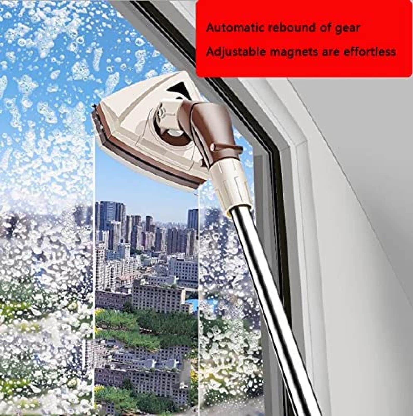 Clean Windows Magnetischer Fensterreiniger Glasreiniger Doppelzweck-Glaswischer, sowohl hohe als auch niedrige Ecken sind verfügbar, der Glaswischerkopf kann um 360° gedreht Werden, 15–28 mm