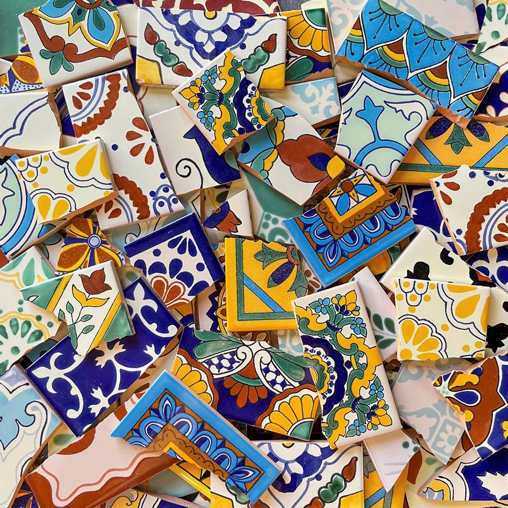 10 Pounds of Broken Talavera Mexican Ceramic Tile in Mixed Decorative Designs Multicolor