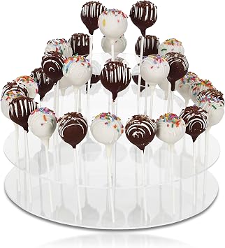 Spec101 Acrylic Cake Pop Display Stand - 3 Tier Circle Clear Decorative Lollipop Holder Party Stand - Holds 33 Suckers