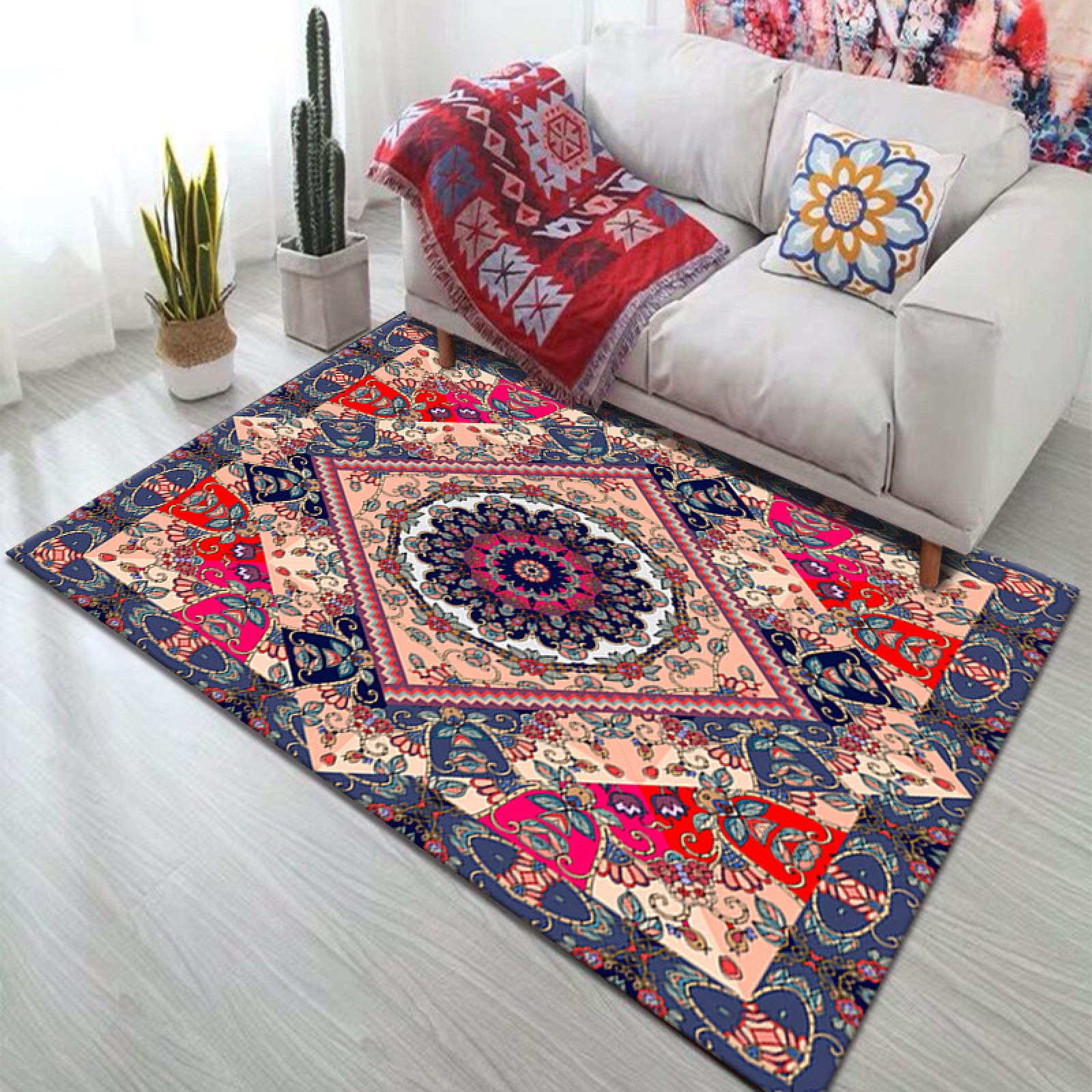 Tapis vert géométrique rétro NF pour un salon et une cuisine style ethnique