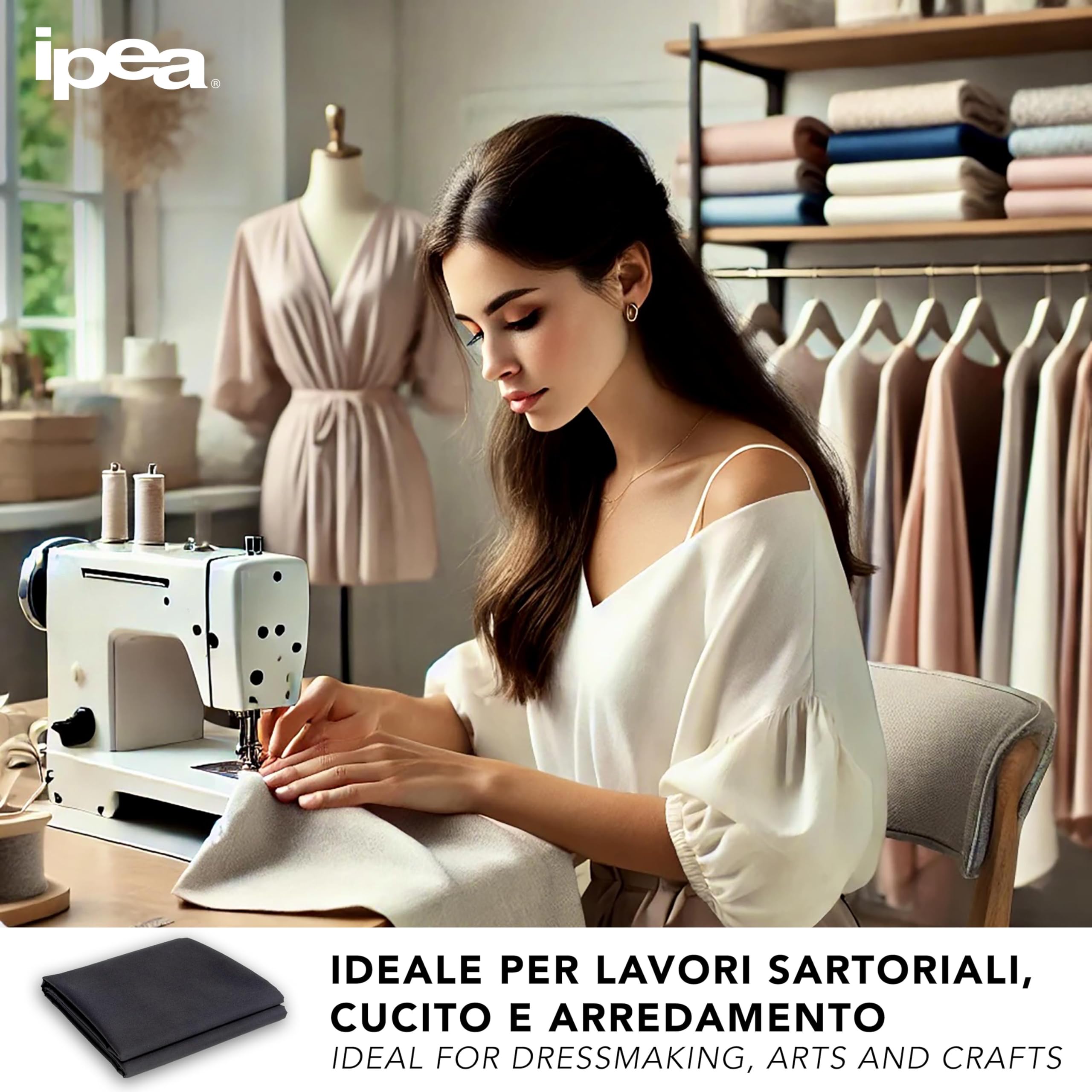 IPEA Tessuto in Cotone Popeline Nero - 200 cm x 150 cm - Made in Italy - Tessuto al Metro per Cucito, Abbigliamento, Fodere, Arredamento, Accessori, Patchwork, Stoffa Tinta Unita per Cucire