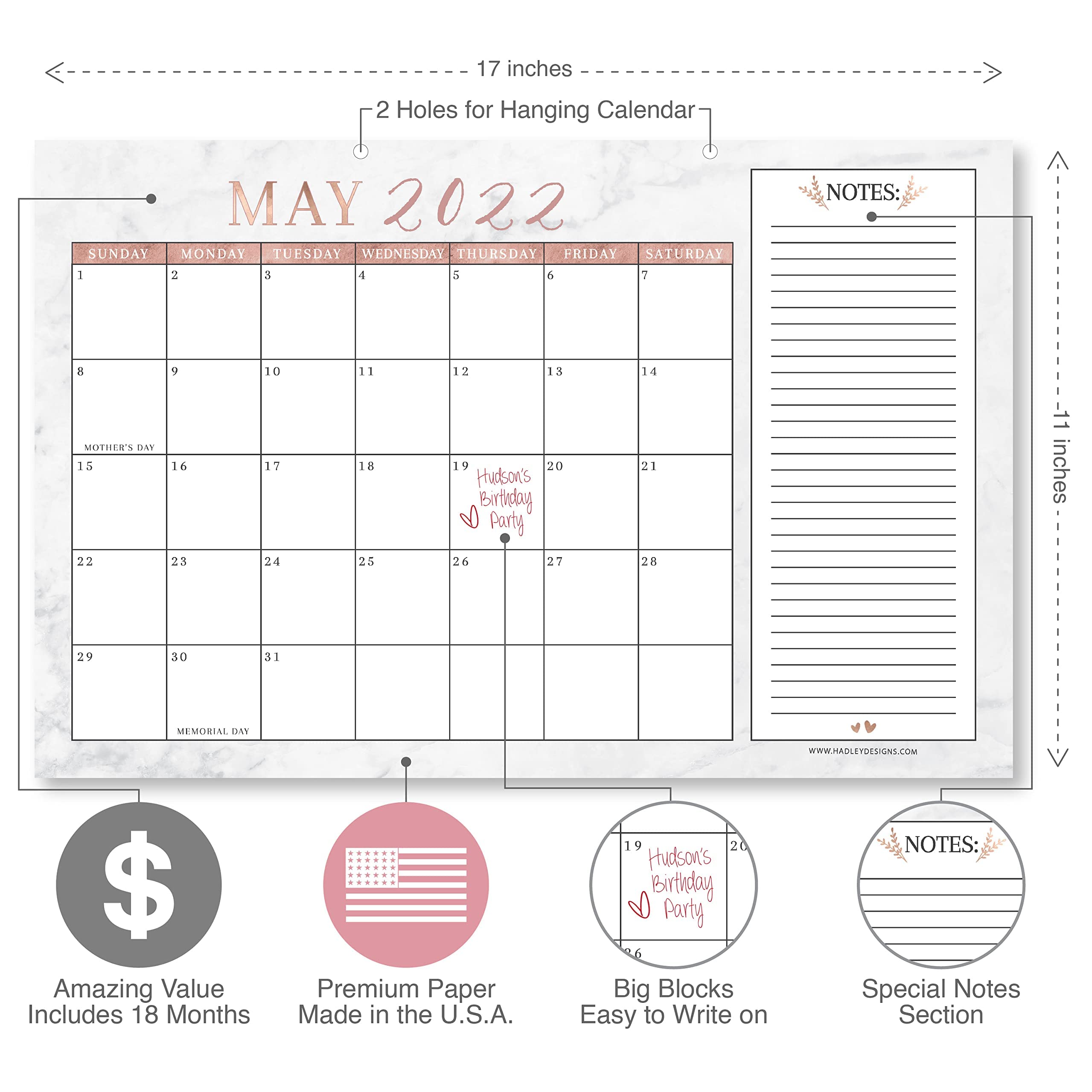 Large Desk Calendar 20222023 Marble Desk Calendars 2022, Academic