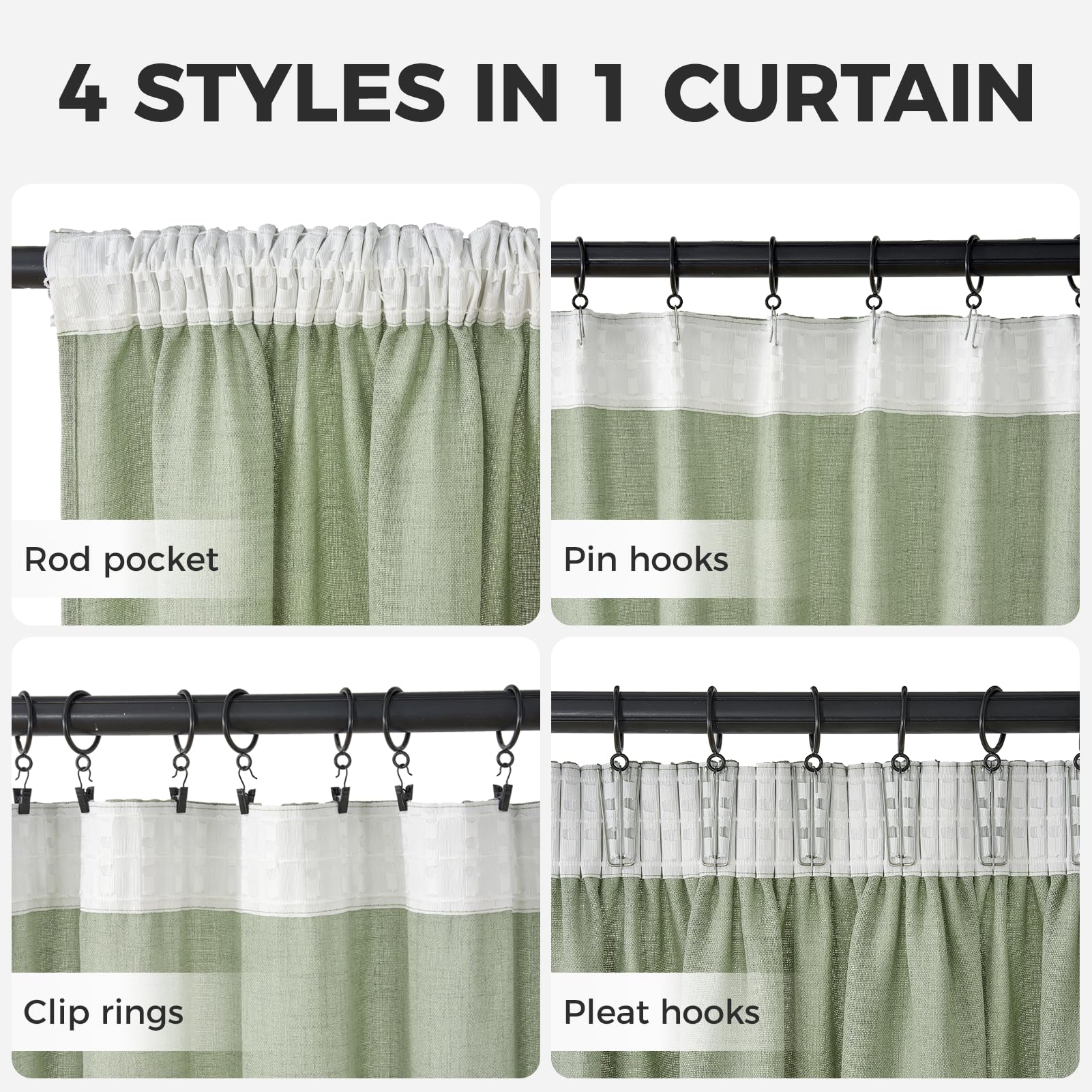 MRTREES Tende Lino per Interni con Fettuccia Soggiorno Moderne 2 Pezzi 140x280 CM Tende Camera da Letto Semitrasparenti Tenda da Interno Salotto Sala Cameretta Bambini, Verde Salvia