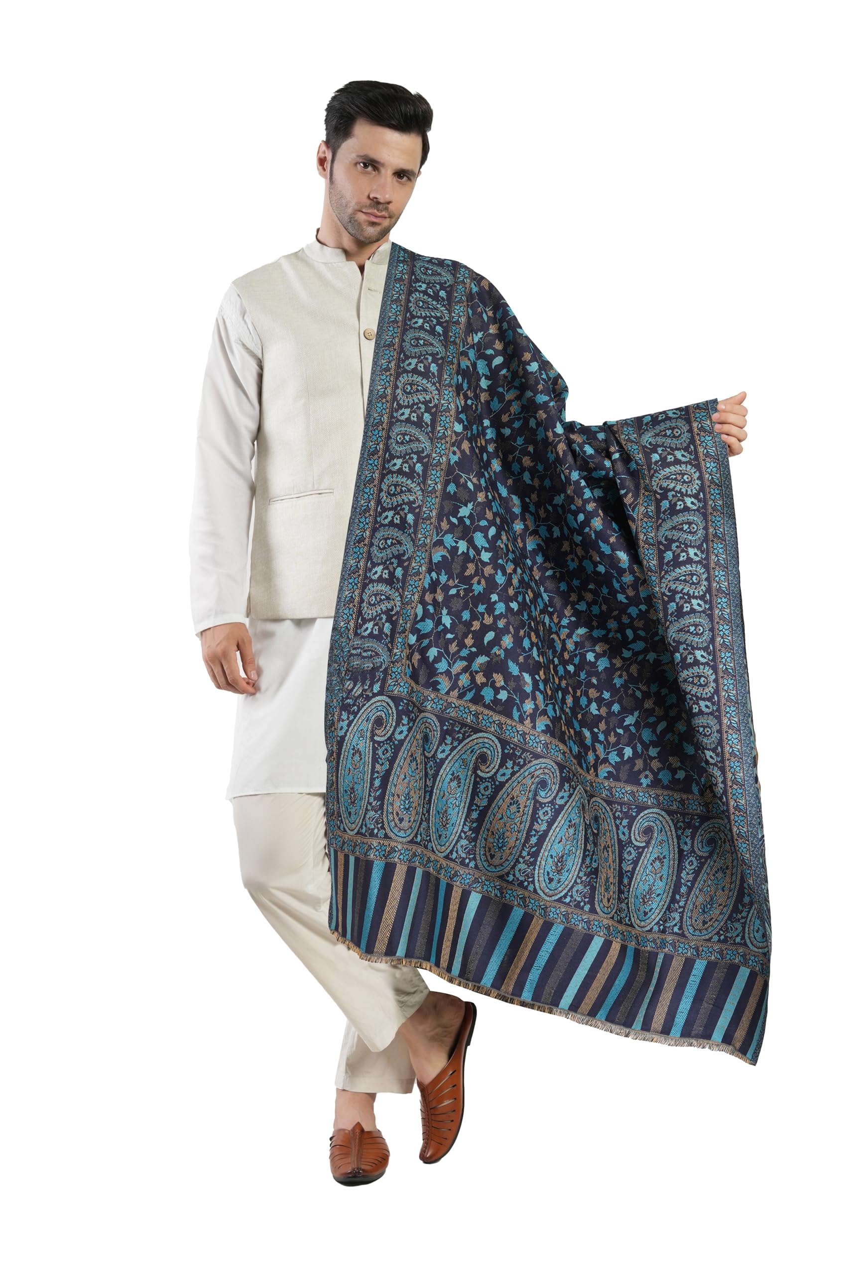 manra Men's Kashmiri Jamawar Shawl with Ambi Design, Reversible Style, Jacquard Shawl for Winter-picture-46
