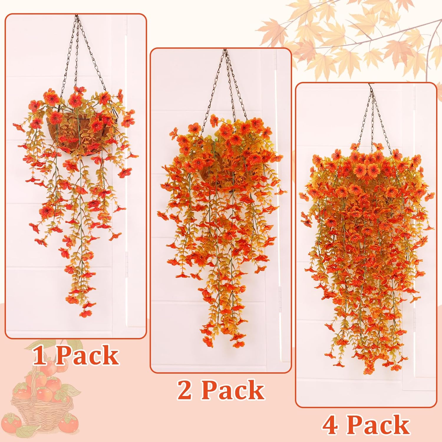 TURNMEON 4 Pcs Artificial Hanging Fall Flowers Fall Decorations, Fake Mums for Outdoors UV Resistant Hanging Plants Faux Silk Daisy Flowers for Autumn Decor Home Indoor Outside Gardens Porch (Orange) - Image 7