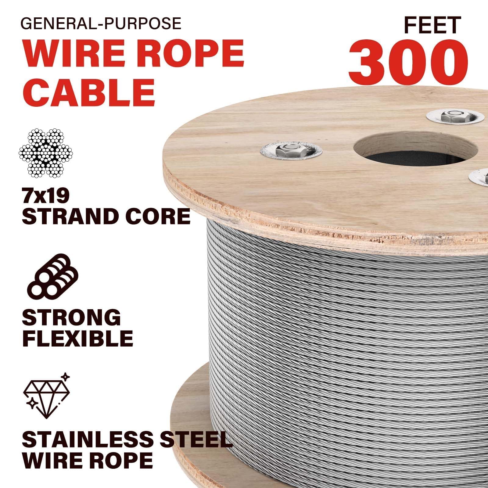 T316 Black 3/16" Stainless Steel Cable, 250ft Wire Rope, 7X19 Strands Aircraf