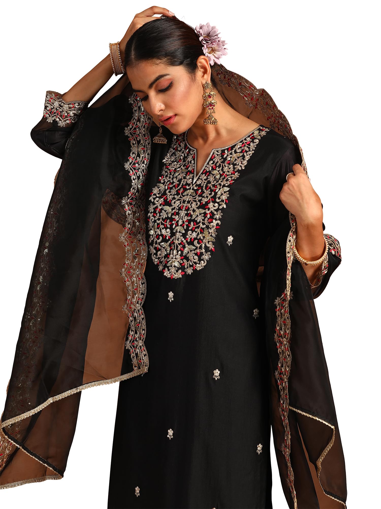 INDO ERA Viscose Womens Black Embroidered Straight Kurta Trouser With Dupatta Set (Ieout9419_Small) (B0CGV9TR7R) Amazon Price History, Amazon Price Tracker